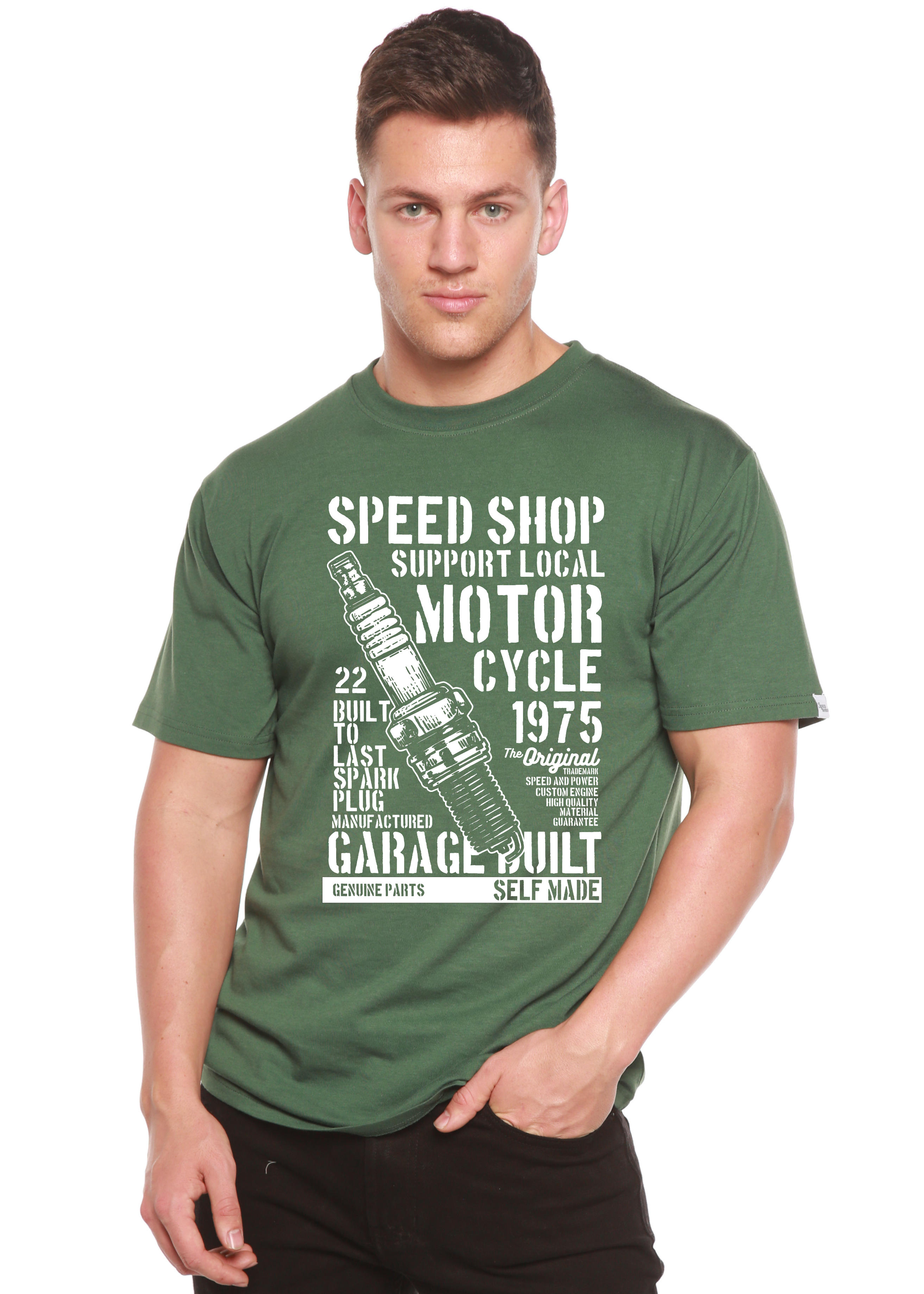 Camiseta gráfica de manga corta de viscosa de bambú/algodón orgánico para hombre Spark Plug Spun Bamboo®