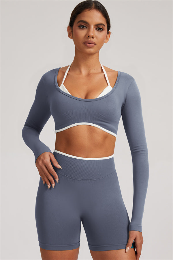 Conjunto de 2 Piezas de Top Corto de Manga Larga y Shorts Elevate