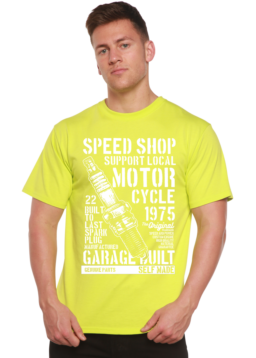 Camiseta gráfica de manga corta de viscosa de bambú/algodón orgánico para hombre Spark Plug Spun Bamboo®