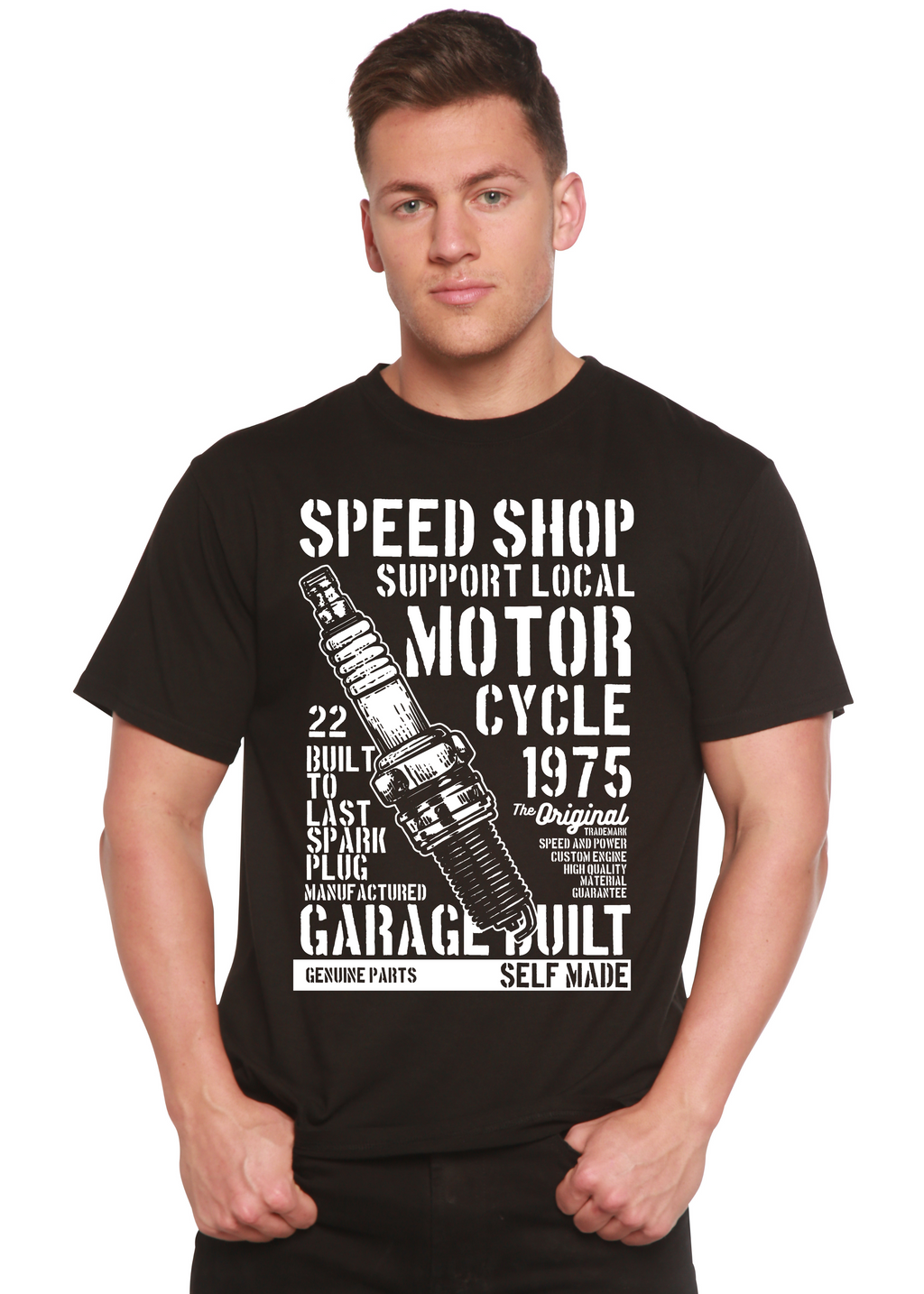 Camiseta gráfica de manga corta de viscosa de bambú/algodón orgánico para hombre Spark Plug Spun Bamboo®