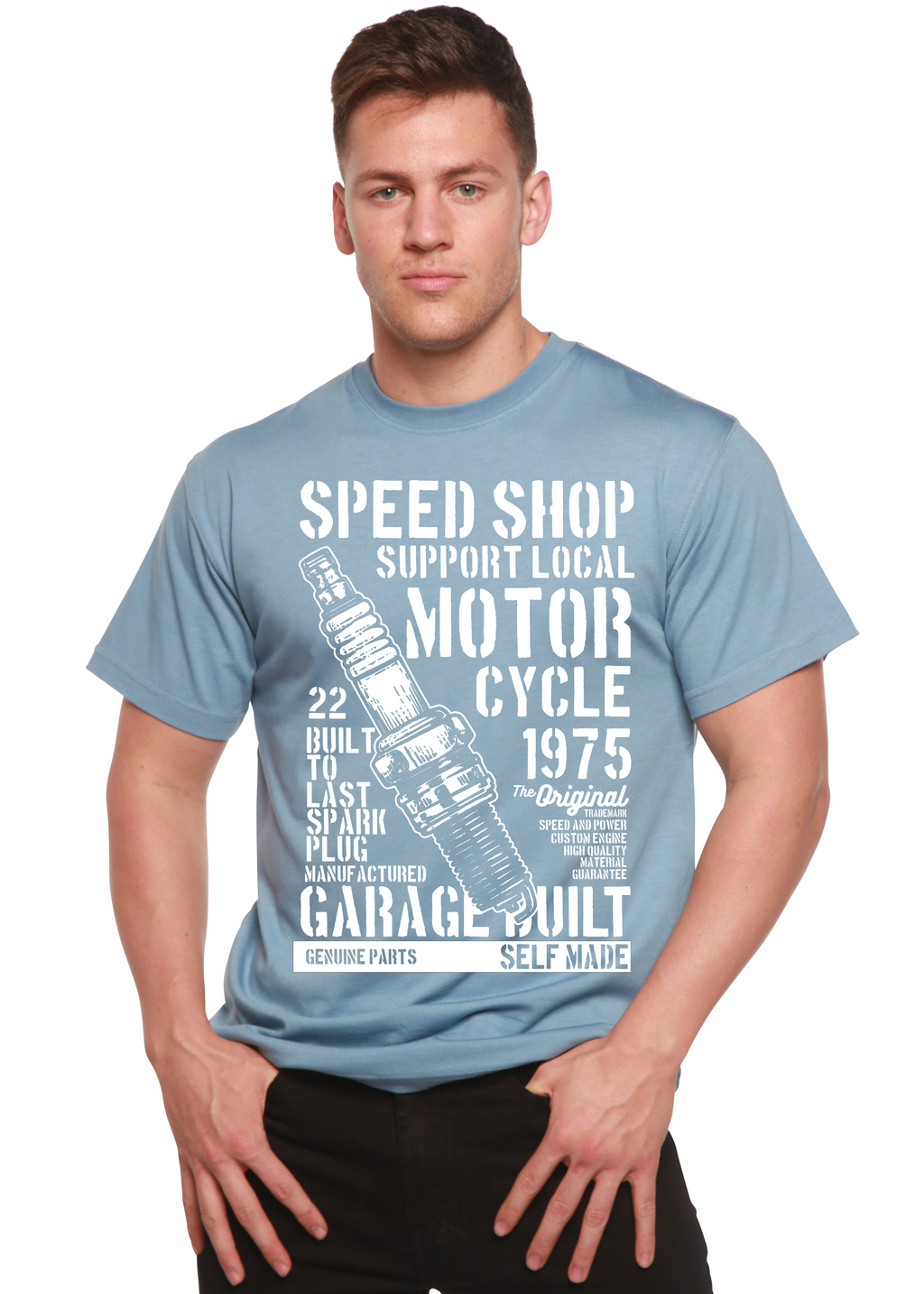 Camiseta gráfica de manga corta de viscosa de bambú/algodón orgánico para hombre Spark Plug Spun Bamboo®