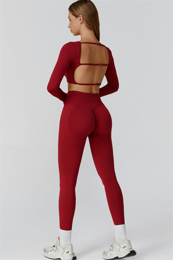 Conjunto de 2 piezas de leggings y top corto de manga larga Reign