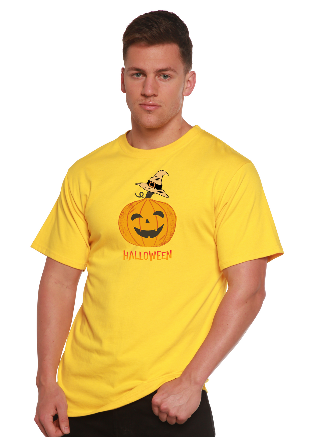Camiseta gráfica de manga corta de viscosa de bambú/algodón orgánico unisex con calabaza de Halloween