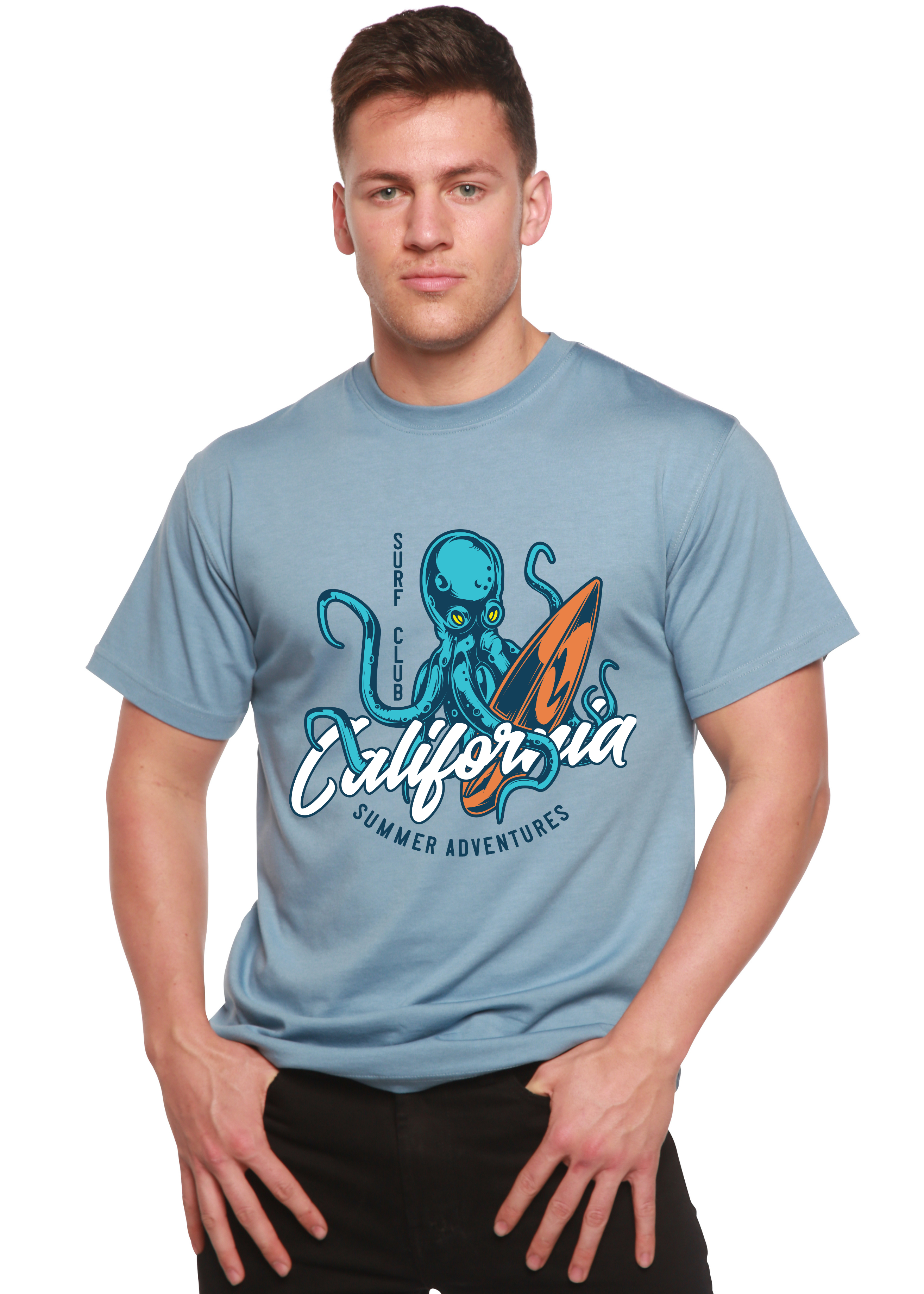 Camiseta gráfica de manga corta de bambú/algodón orgánico para hombre "California Summer Adventures"