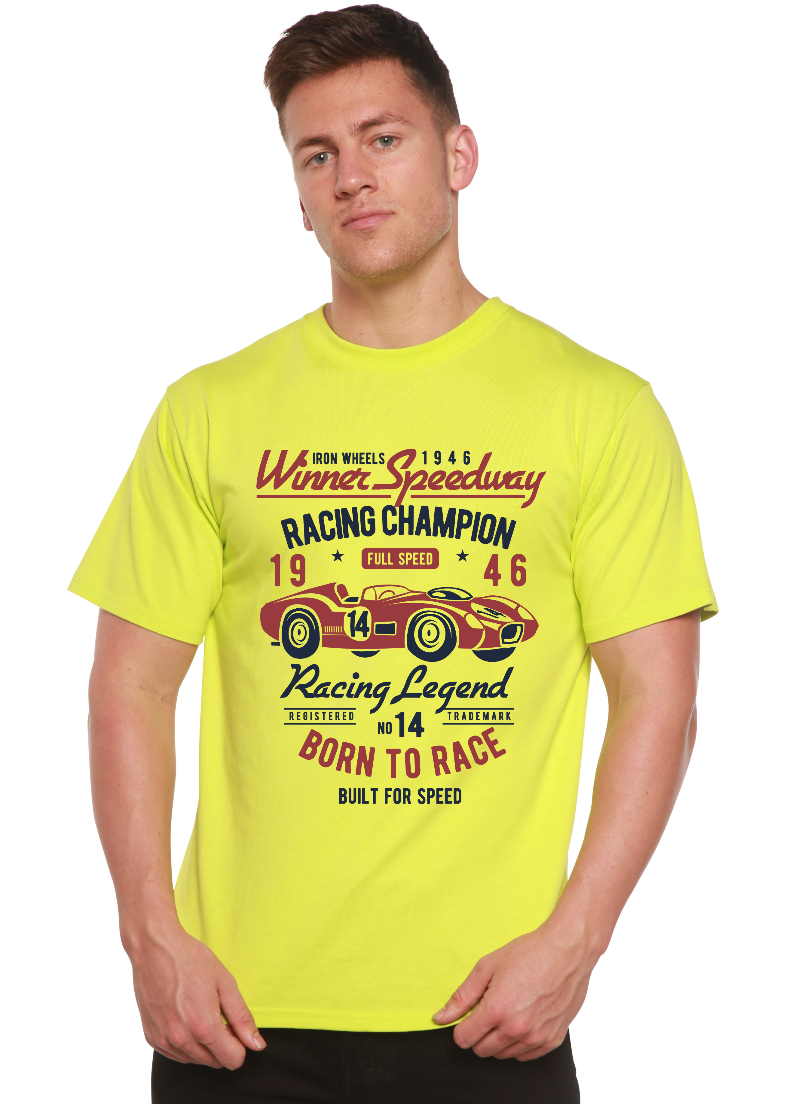 Playera gráfica de manga corta Speedway Spun Bamboo® de bambú de viscosa y algodón orgánico para hombre