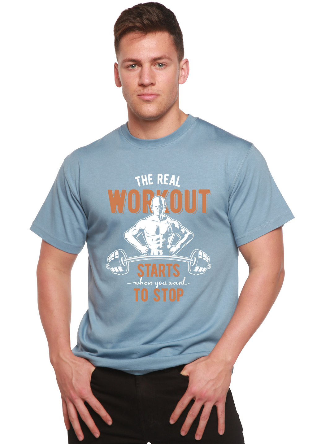 Camiseta gráfica de manga corta para hombre The Real Workout de bambú viscosa/algodón orgánico