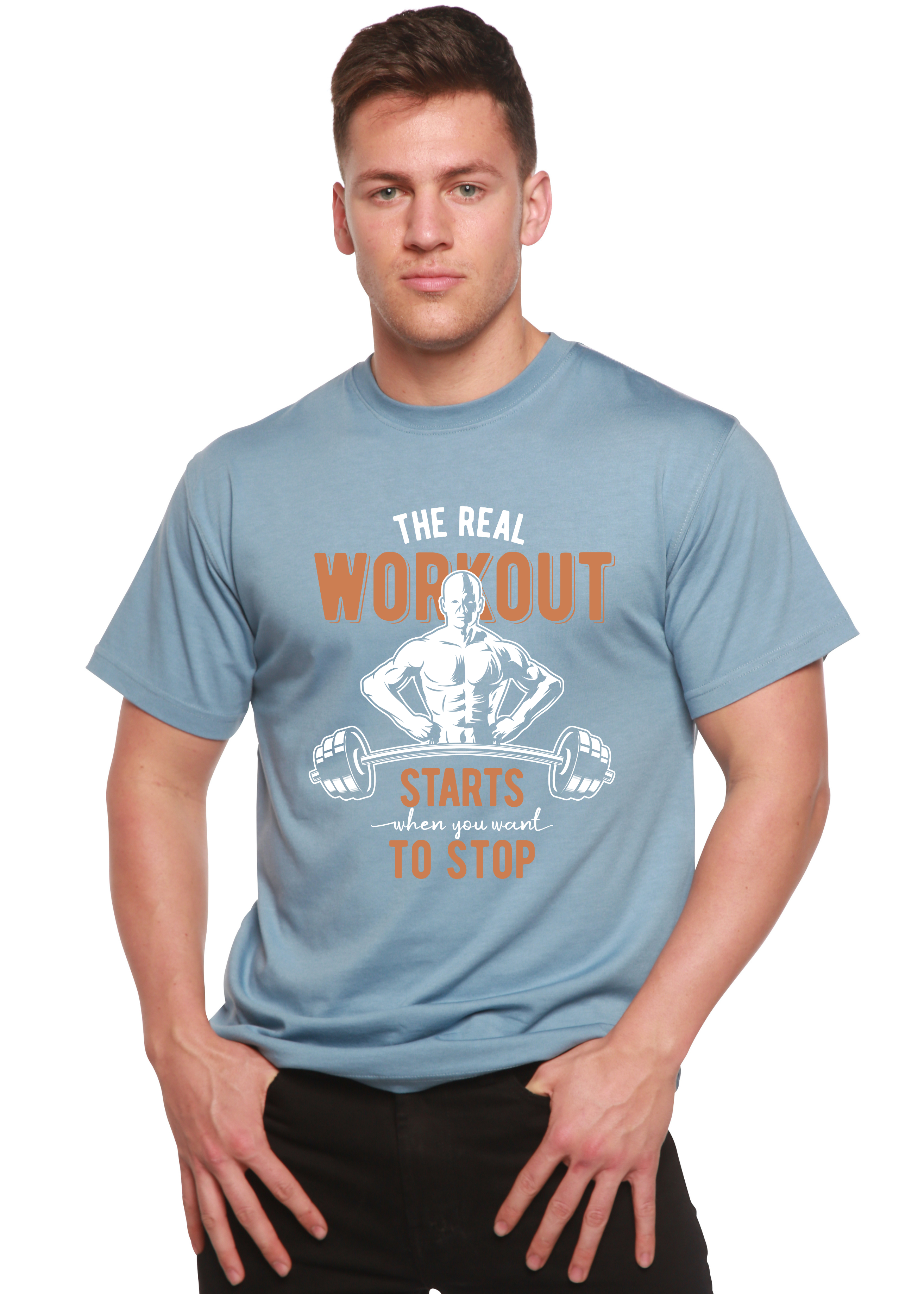 Camiseta gráfica de manga corta para hombre The Real Workout de bambú viscosa/algodón orgánico