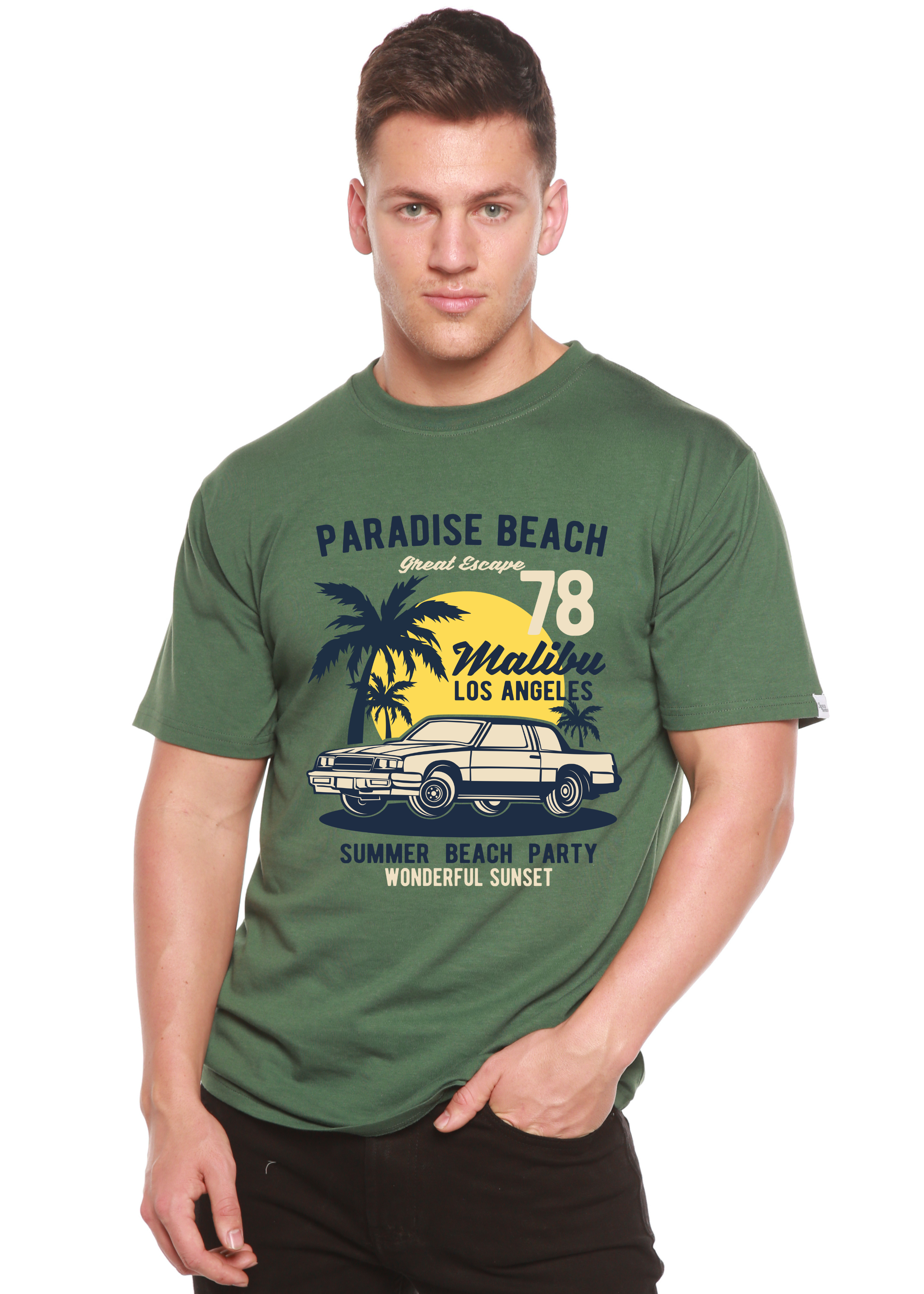 Camiseta Gráfica de Manga Corta Paradise Beach Spun Bamboo® de Viscosa de Bambú/Algodón Orgánico para Hombre