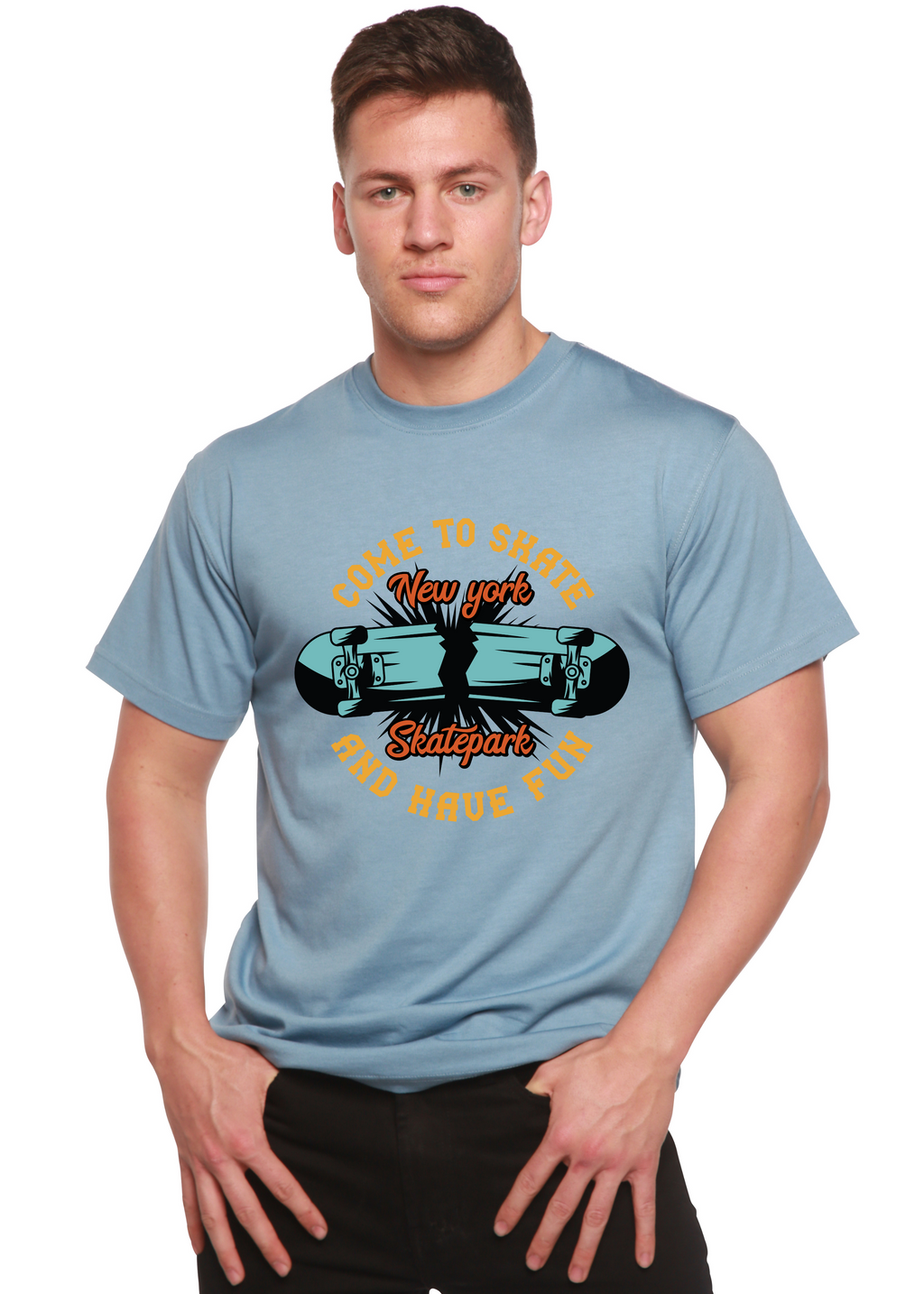 Camiseta gráfica de manga corta para hombre de bambú viscosa/algodón orgánico "New York Skatepark"