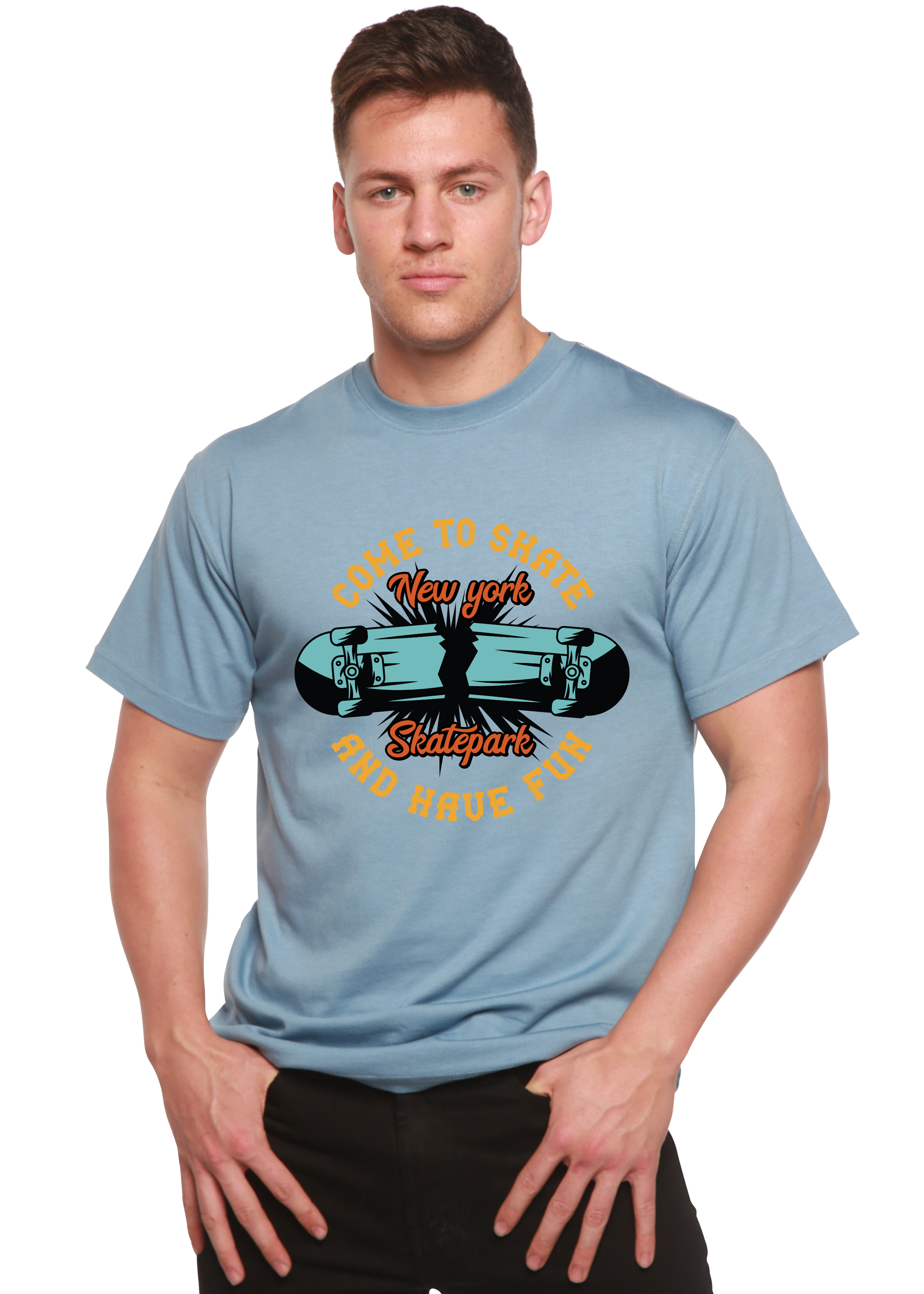 Camiseta gráfica de manga corta para hombre de bambú viscosa/algodón orgánico "New York Skatepark"