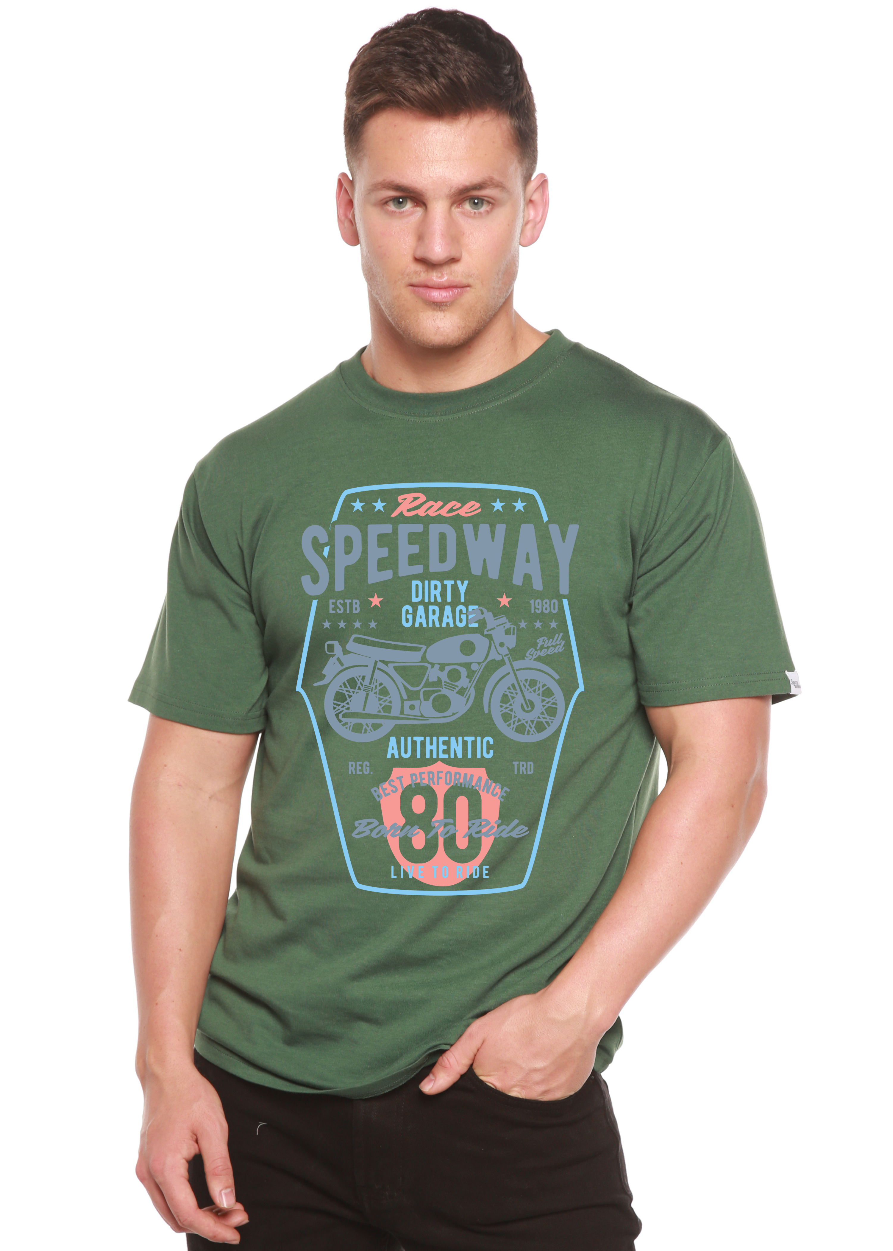 Camiseta de manga corta con gráficos de bambú/algodón orgánico para hombre Spun Bamboo® Speedway Motorcycle