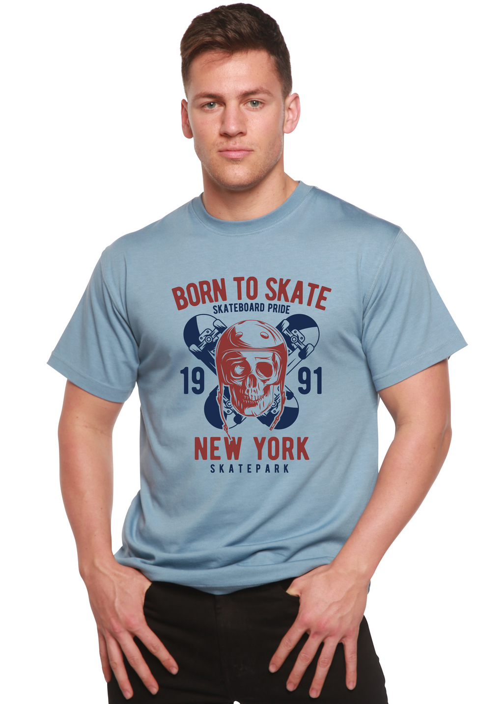 Camiseta gráfica de manga corta Born To Skate 1991 New York para hombre de bambú viscosa/algodón orgánico