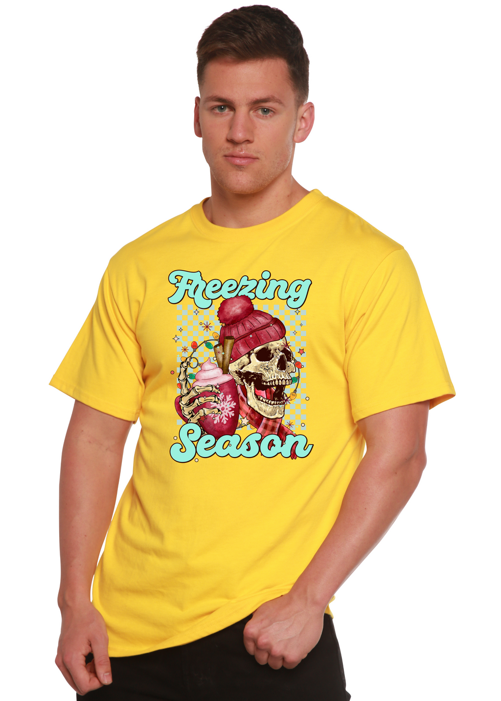 Camiseta Gráfica Unisex de Manga Corta de Viscosa de Bambú/Algodón Orgánico "Temporada de Frío"