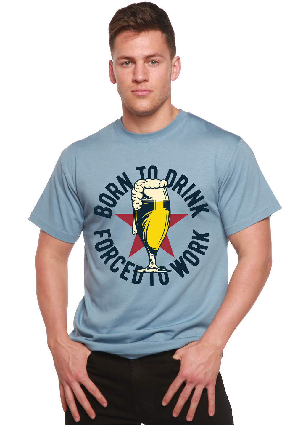 Camiseta gráfica de manga corta de viscosa de bambú/algodón orgánico "Born to Drink" para hombre