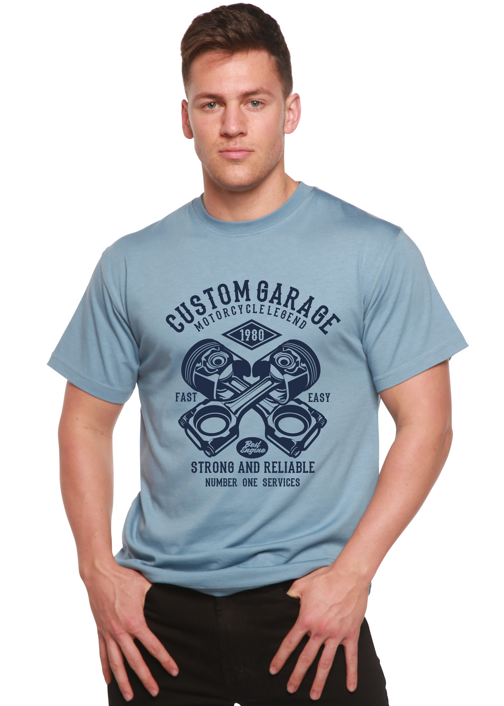 Camiseta Gráfica de Manga Corta de Viscosa de Bambú y Algodón Orgánico para Hombre Custom Garage