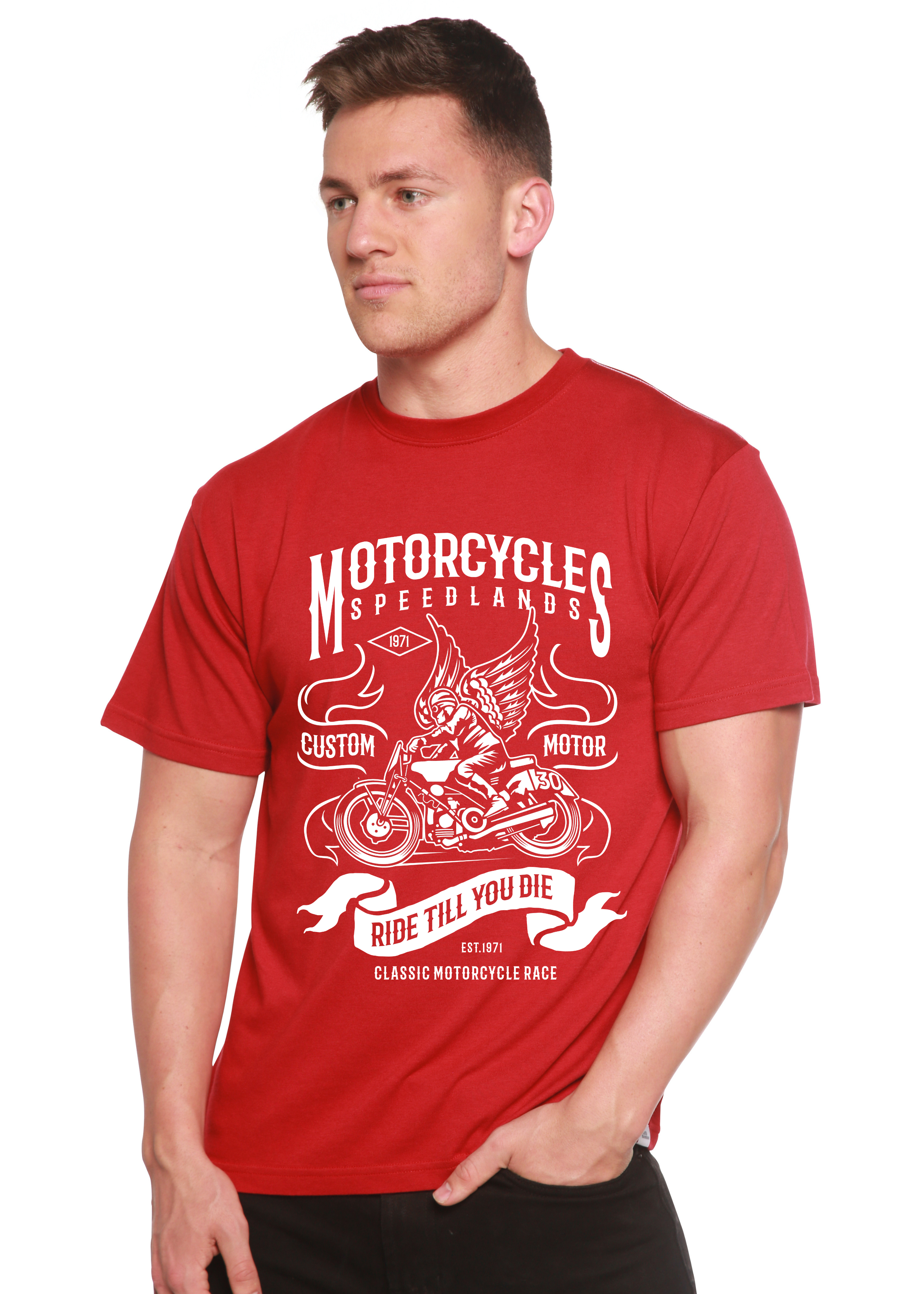 Motocicletas Camiseta de Manga Corta con Gráfico de Viscosa de Bambú/Algodón Orgánico para Hombre