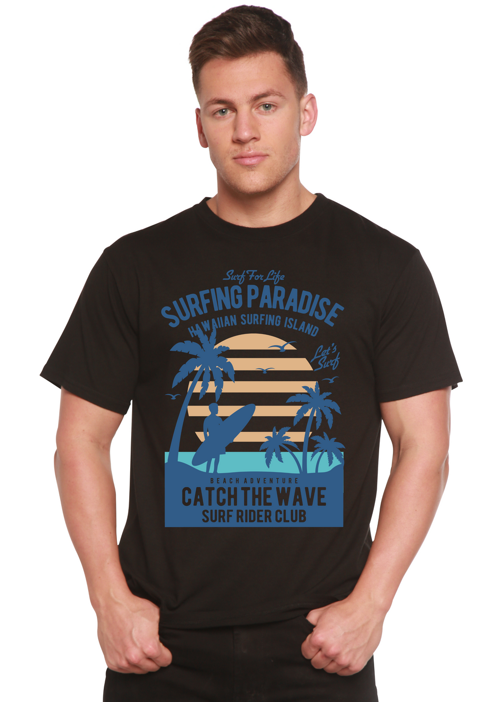 Camiseta gráfica de manga corta de bambú/algodón orgánico Surfing Paradis Spun Bamboo® para hombre