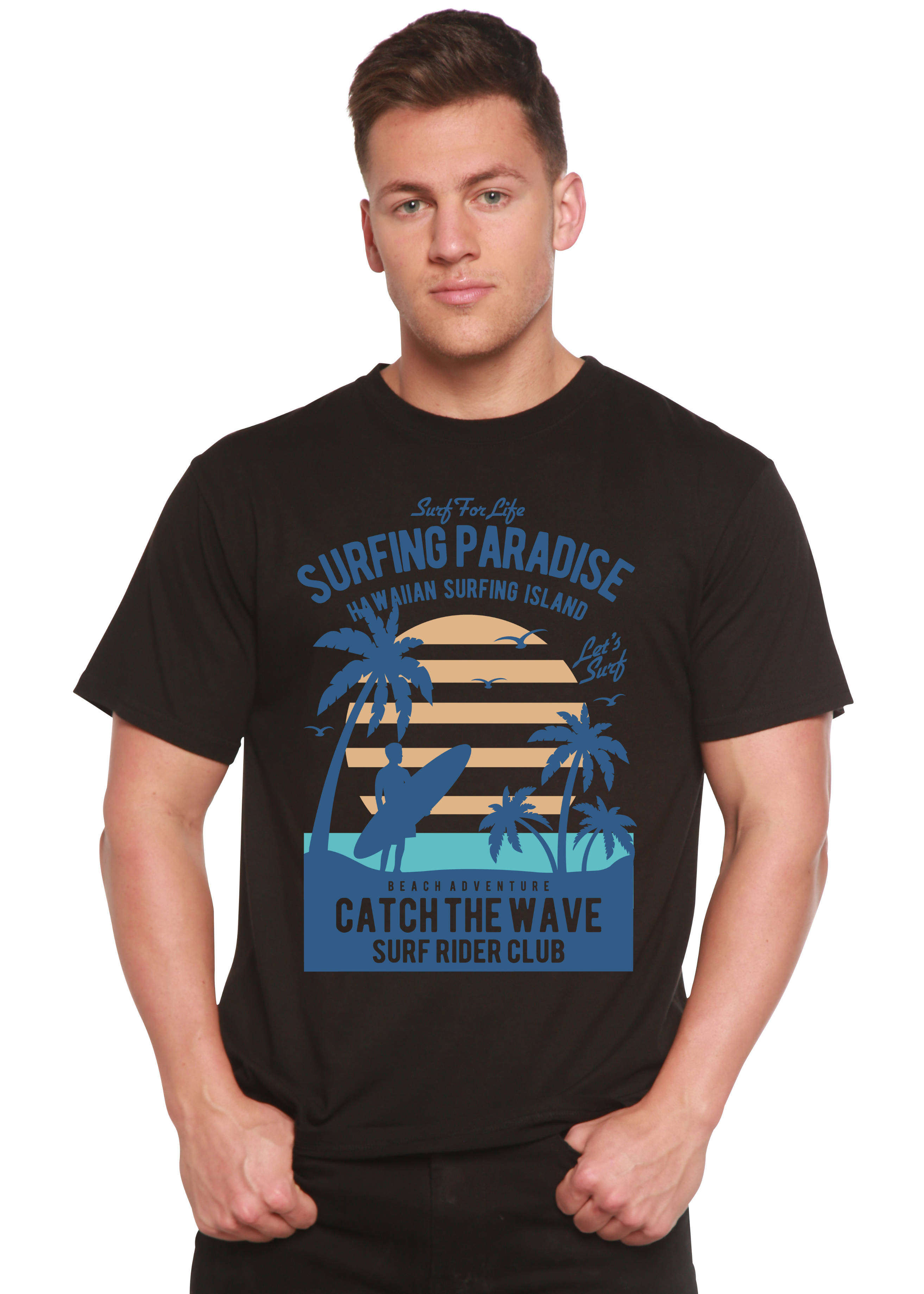 Camiseta gráfica de manga corta de bambú/algodón orgánico Surfing Paradis Spun Bamboo® para hombre