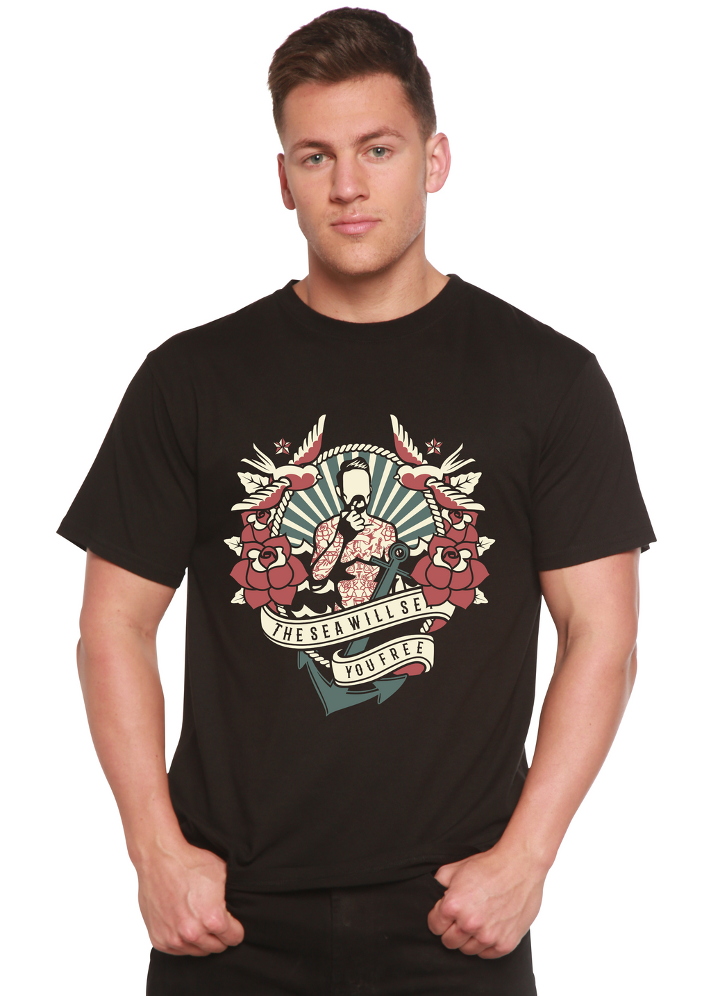 La camiseta de manga corta con gráficos de viscosa de bambú y algodón orgánico para hombre The Sea Will Spun Bamboo®