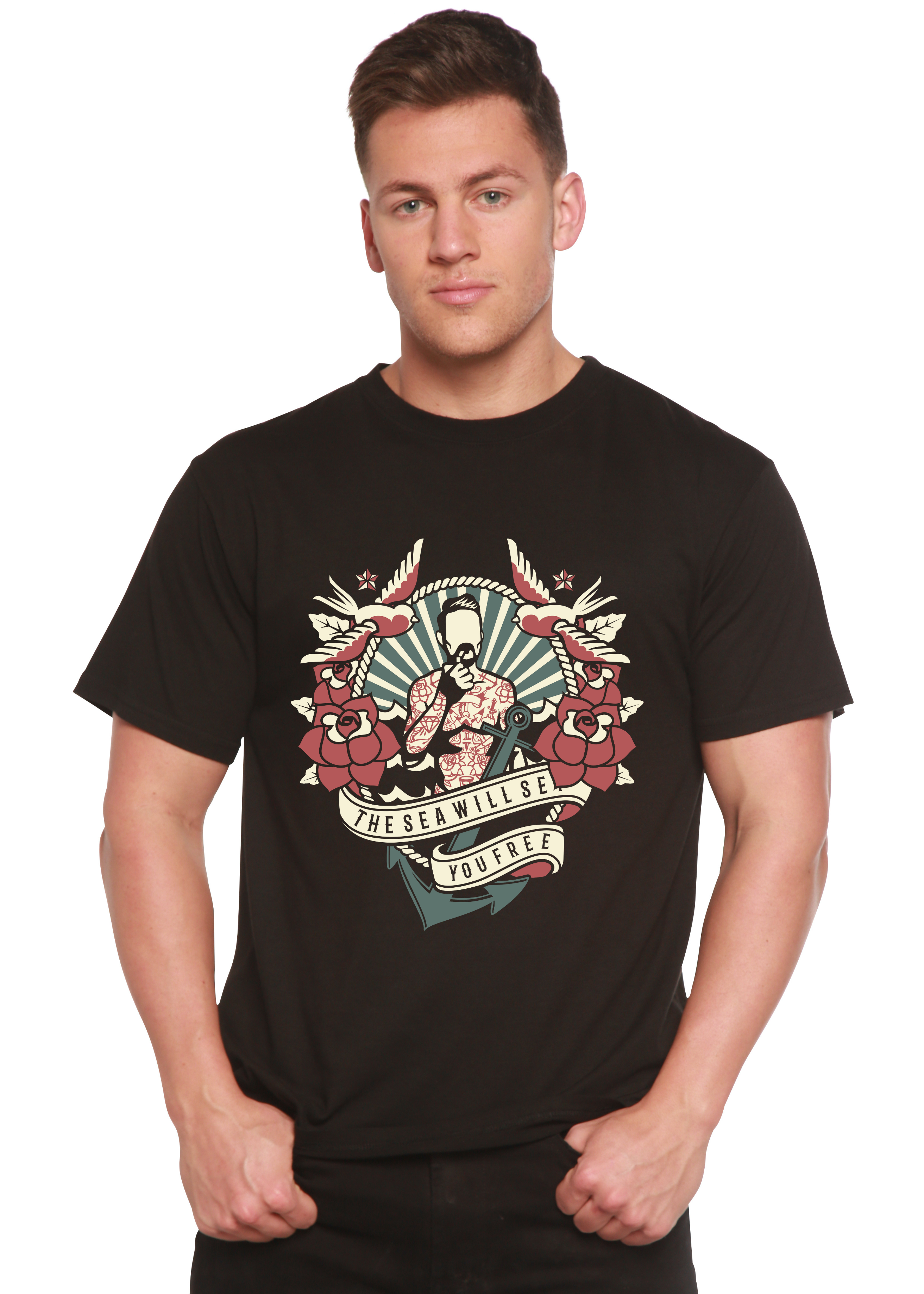 La camiseta de manga corta con gráficos de viscosa de bambú y algodón orgánico para hombre The Sea Will Spun Bamboo®