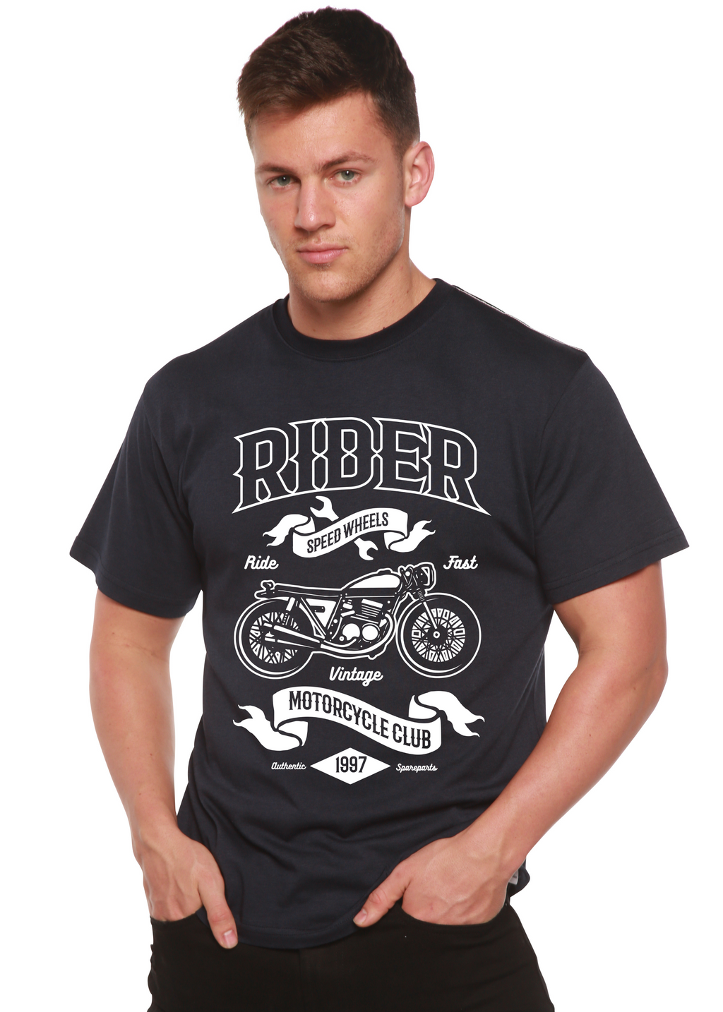 Camiseta gráfica de manga corta Rider Spun Bamboo® de viscosa de bambú/algodón orgánico para hombre