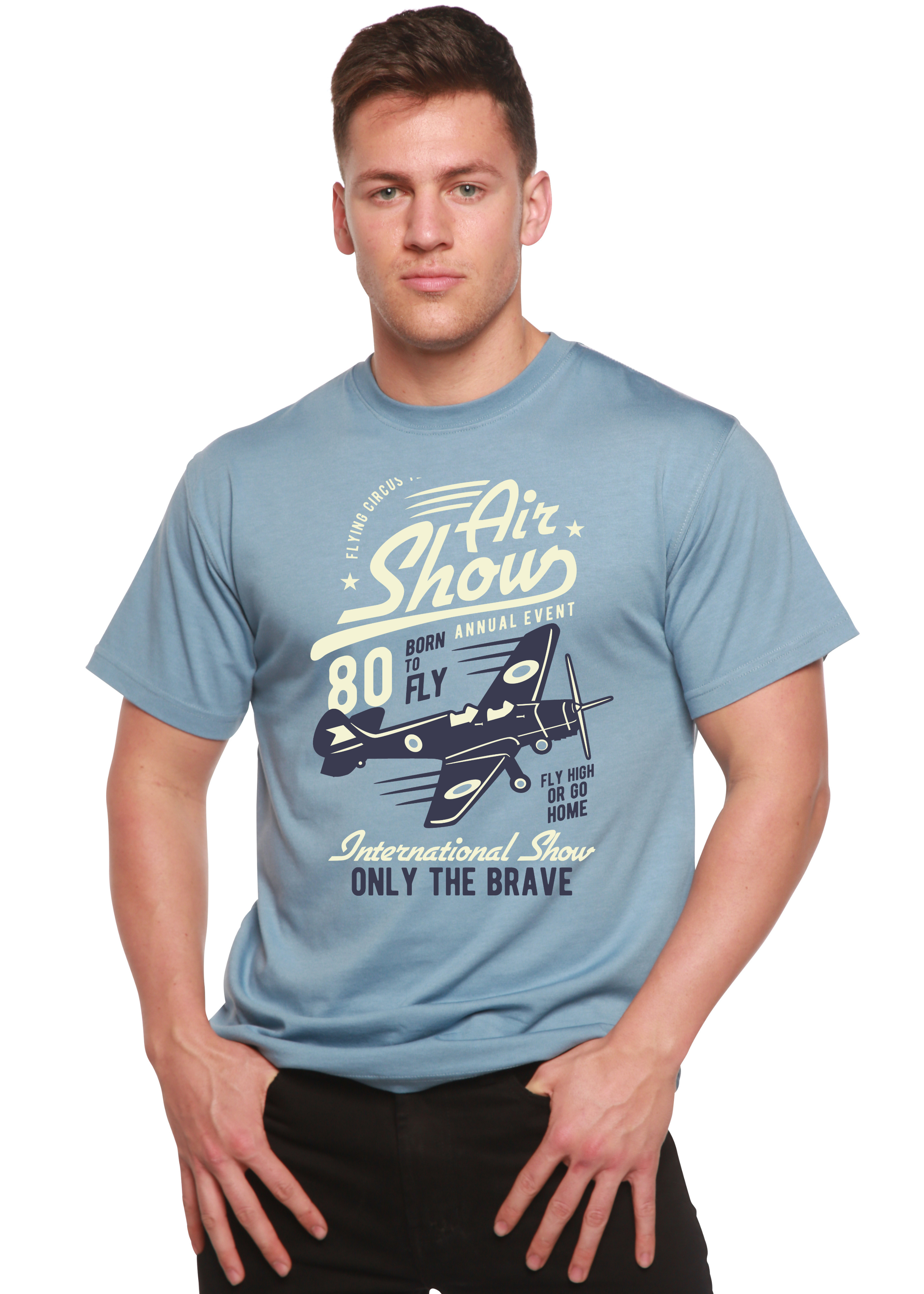 Camiseta Gráfica de Manga Corta de Viscosa de Bambú/Algodón Orgánico "Air Show" para Hombre
