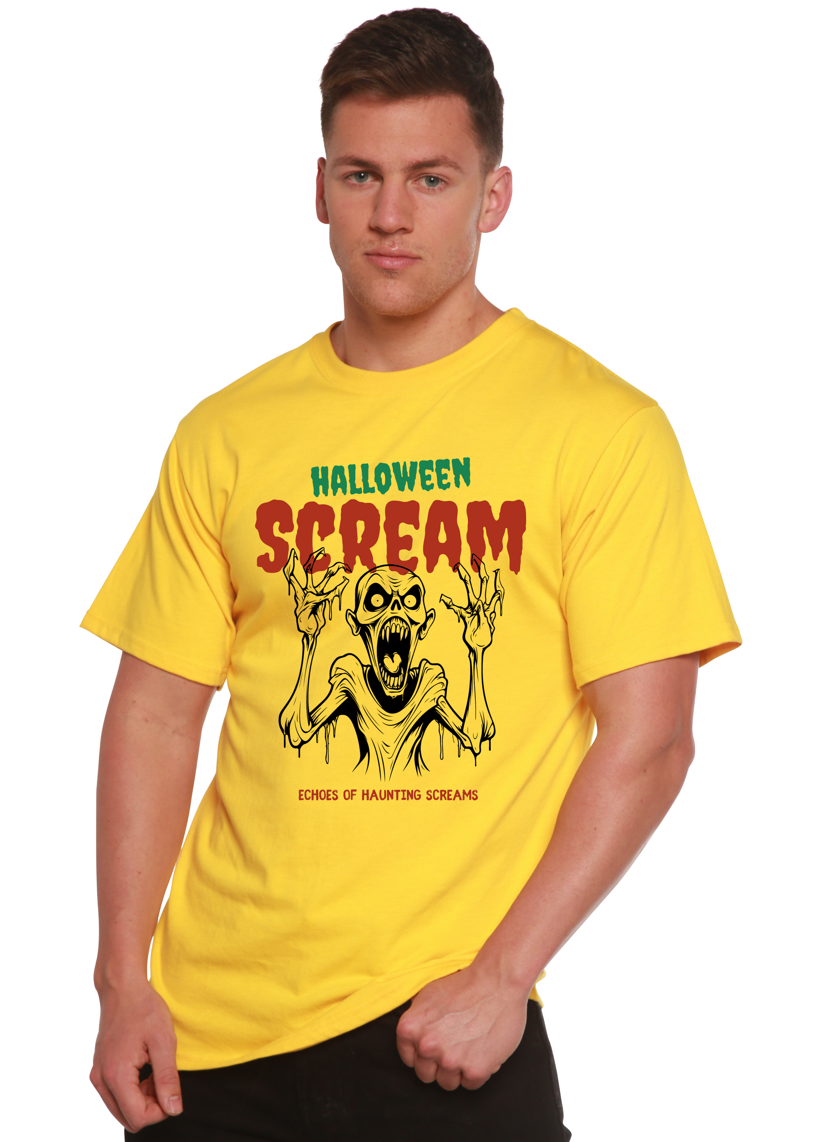 Camiseta gráfica de manga corta de viscosa de bambú y algodón orgánico para hombre Halloween Scream