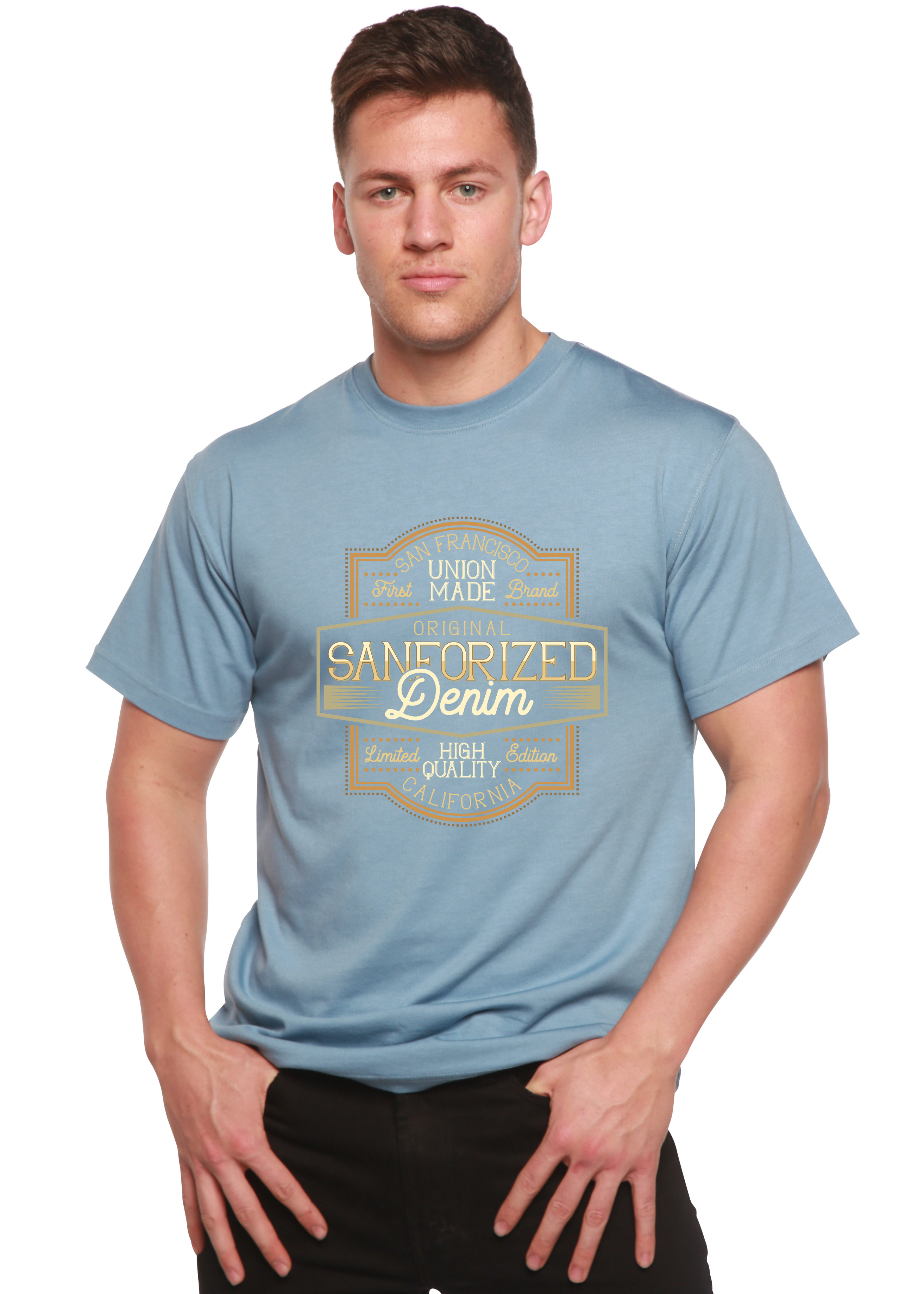 Camiseta Gráfica de Manga Corta Sanforized Denim para Hombre de Viscosa de Bambú/Algodón Orgánico