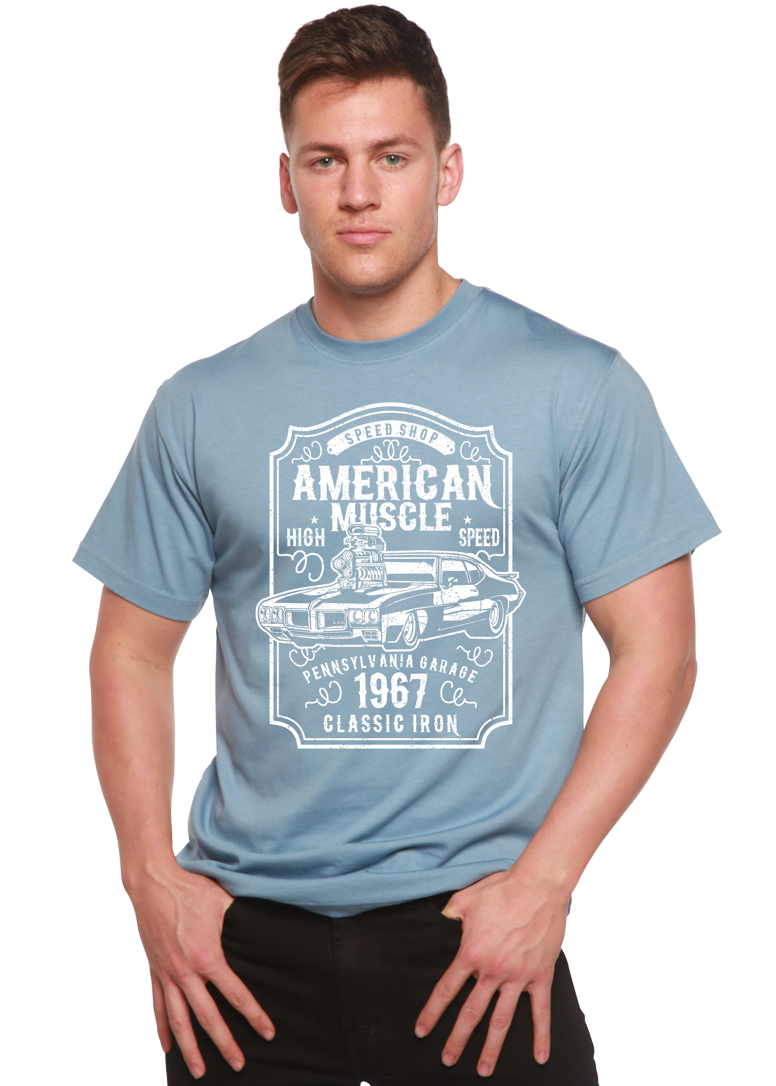 Camiseta gráfica de manga corta de bambú/algodón orgánico American Muscle para hombre