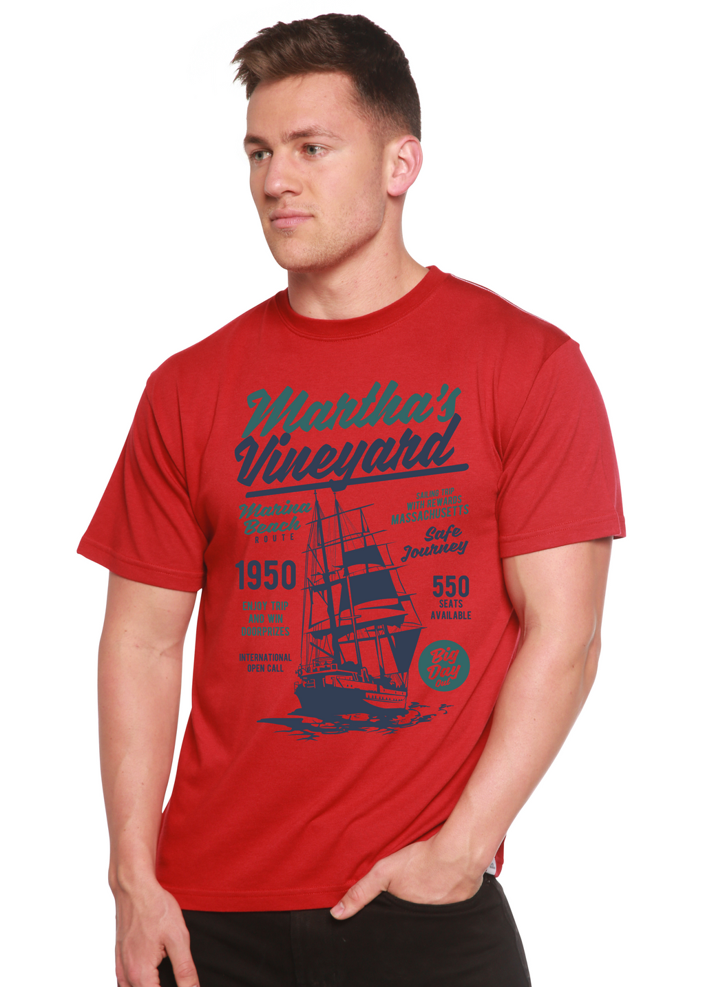 Camiseta gráfica de manga corta de bambú/viscosa y algodón orgánico para hombre de Martha's Vineyard