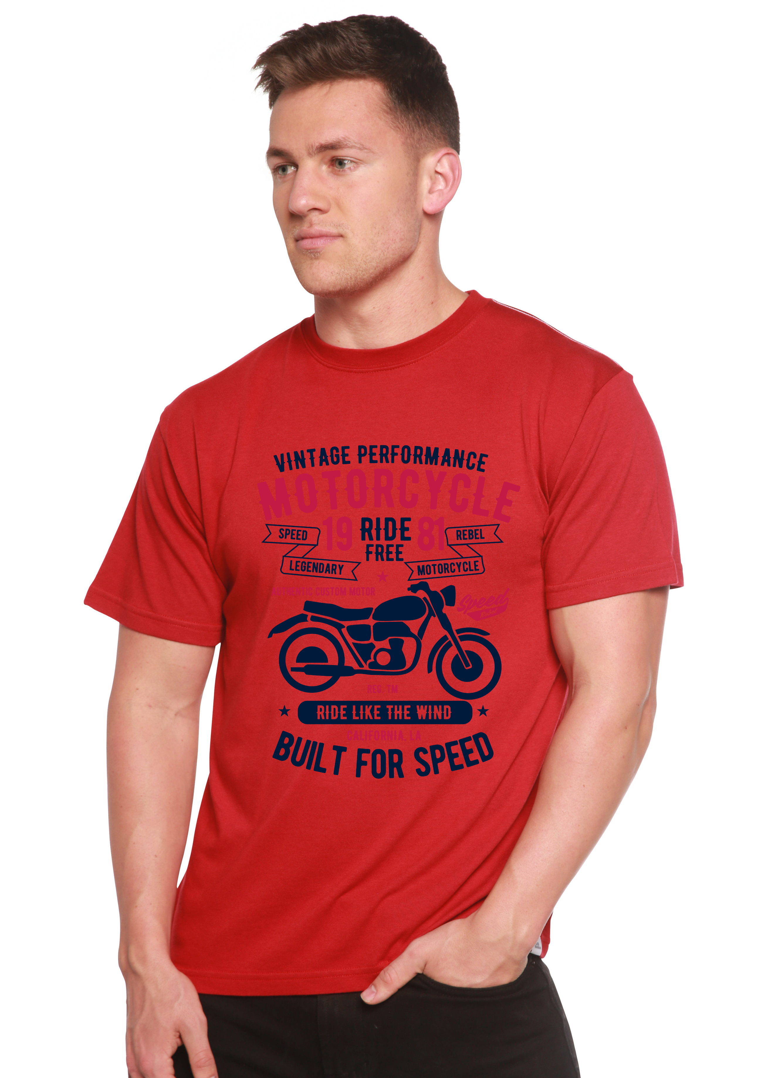 Camiseta gráfica de manga corta de bambú/algodón orgánico para hombre "Motociclista Libertad"