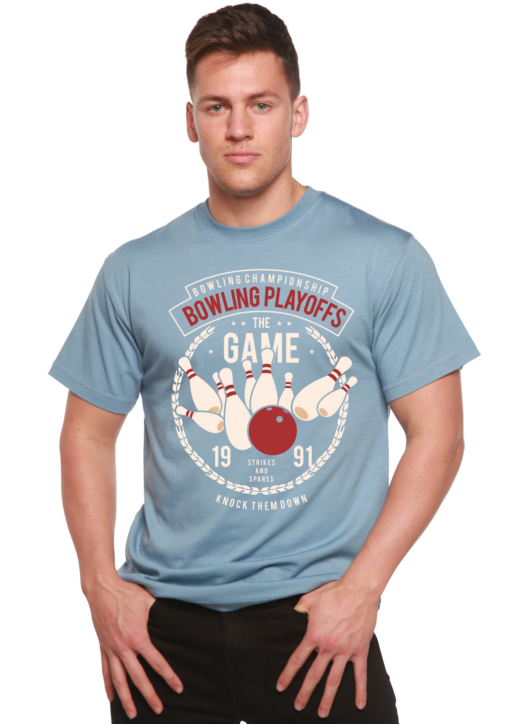 Camiseta gráfica de manga corta de bambú/algodón orgánico para hombre "Playoffs de bolos"