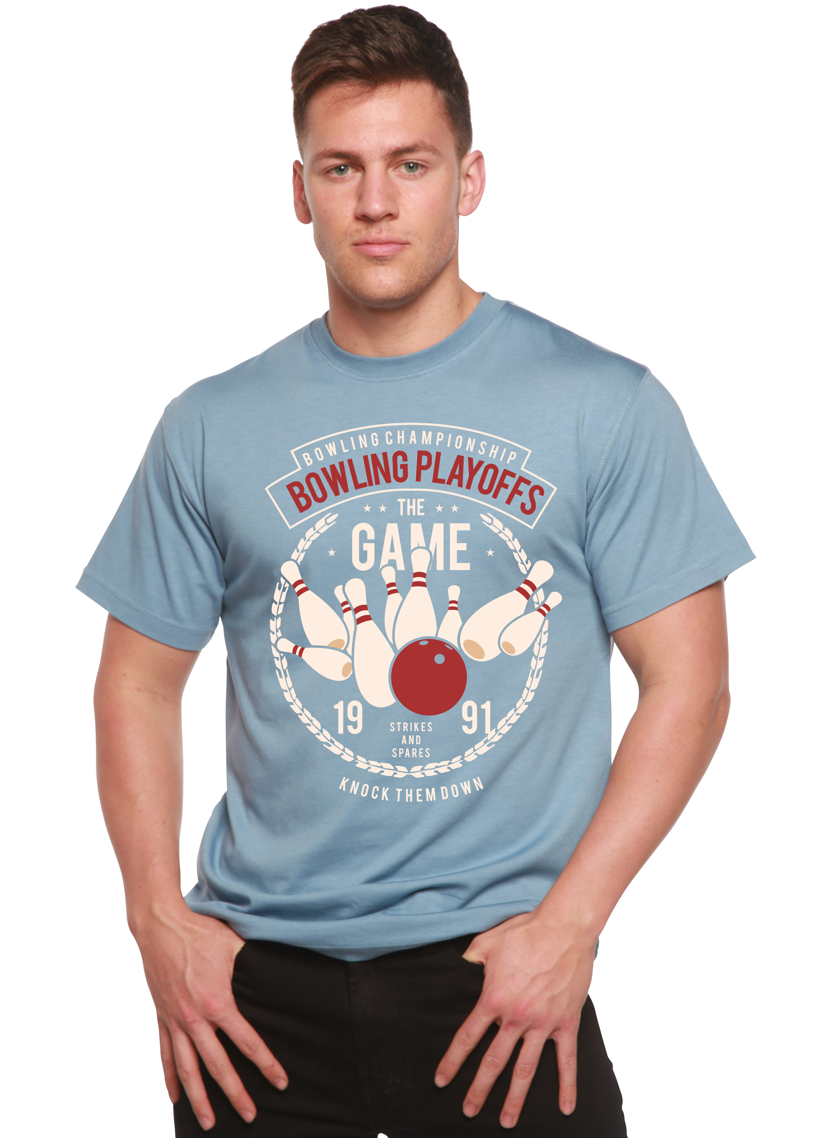 Camiseta gráfica de manga corta de bambú/algodón orgánico para hombre "Playoffs de bolos"