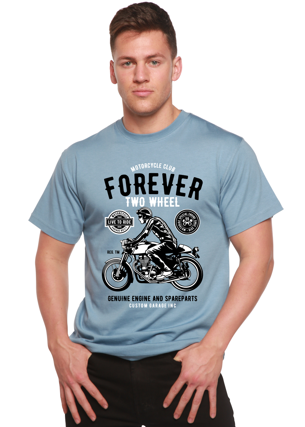 Camiseta gráfica de manga corta de viscosa de bambú/algodón orgánico Forever Two Wheel para hombre