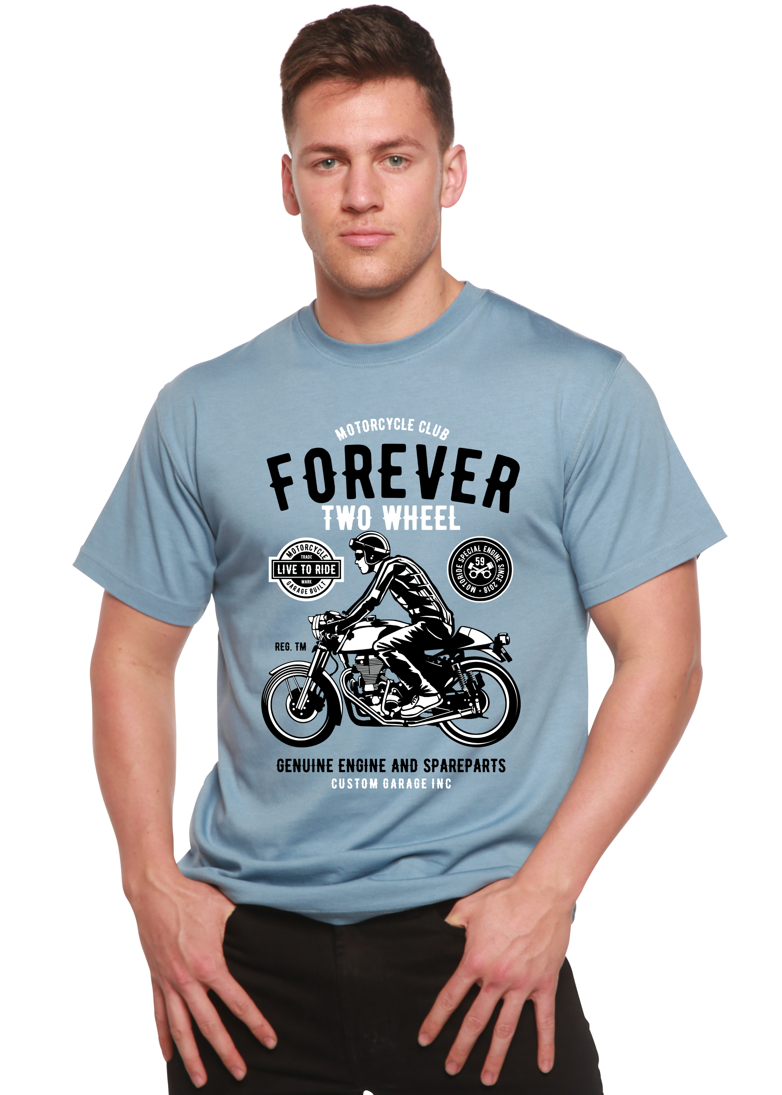Camiseta gráfica de manga corta de viscosa de bambú/algodón orgánico Forever Two Wheel para hombre