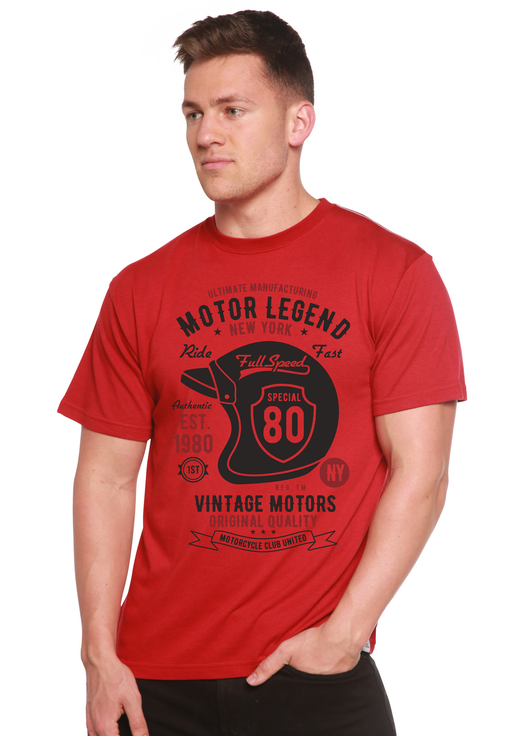 Camiseta de manga corta con gráfico de viscosa de bambú/algodón orgánico Motor Legend Helmet para hombre