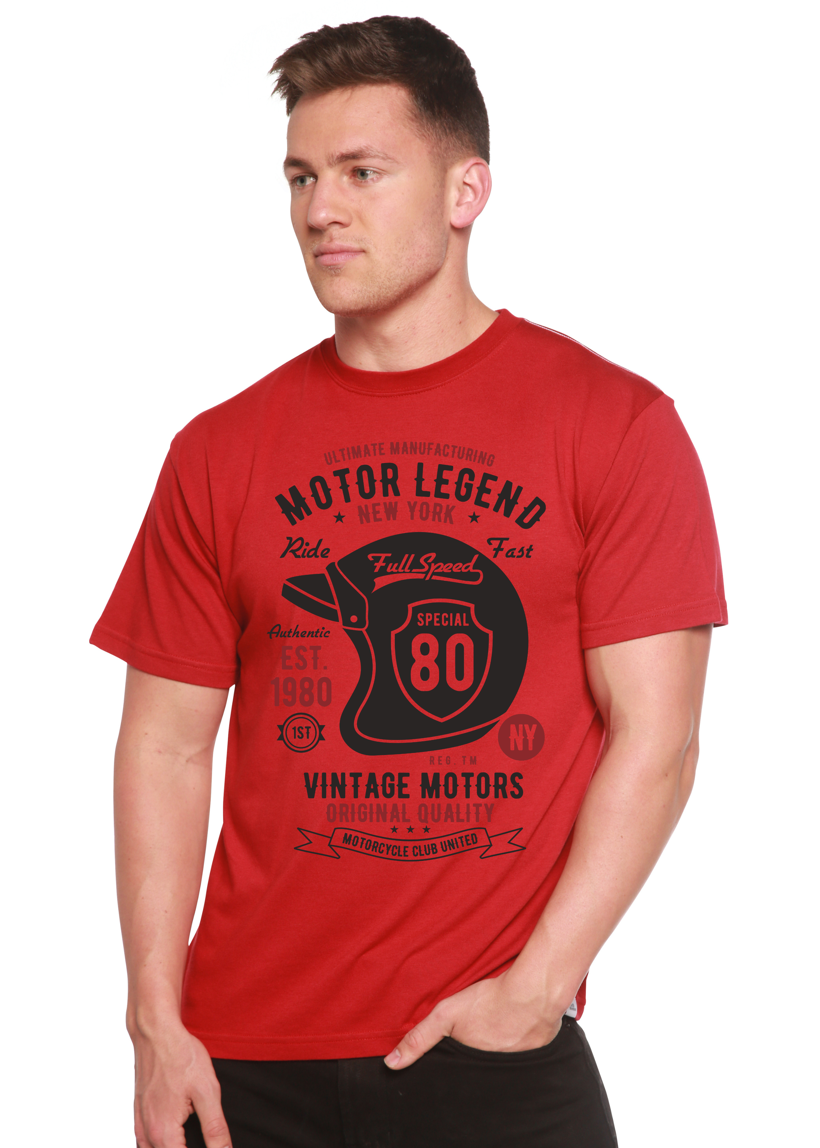 Camiseta de manga corta con gráfico de viscosa de bambú/algodón orgánico Motor Legend Helmet para hombre