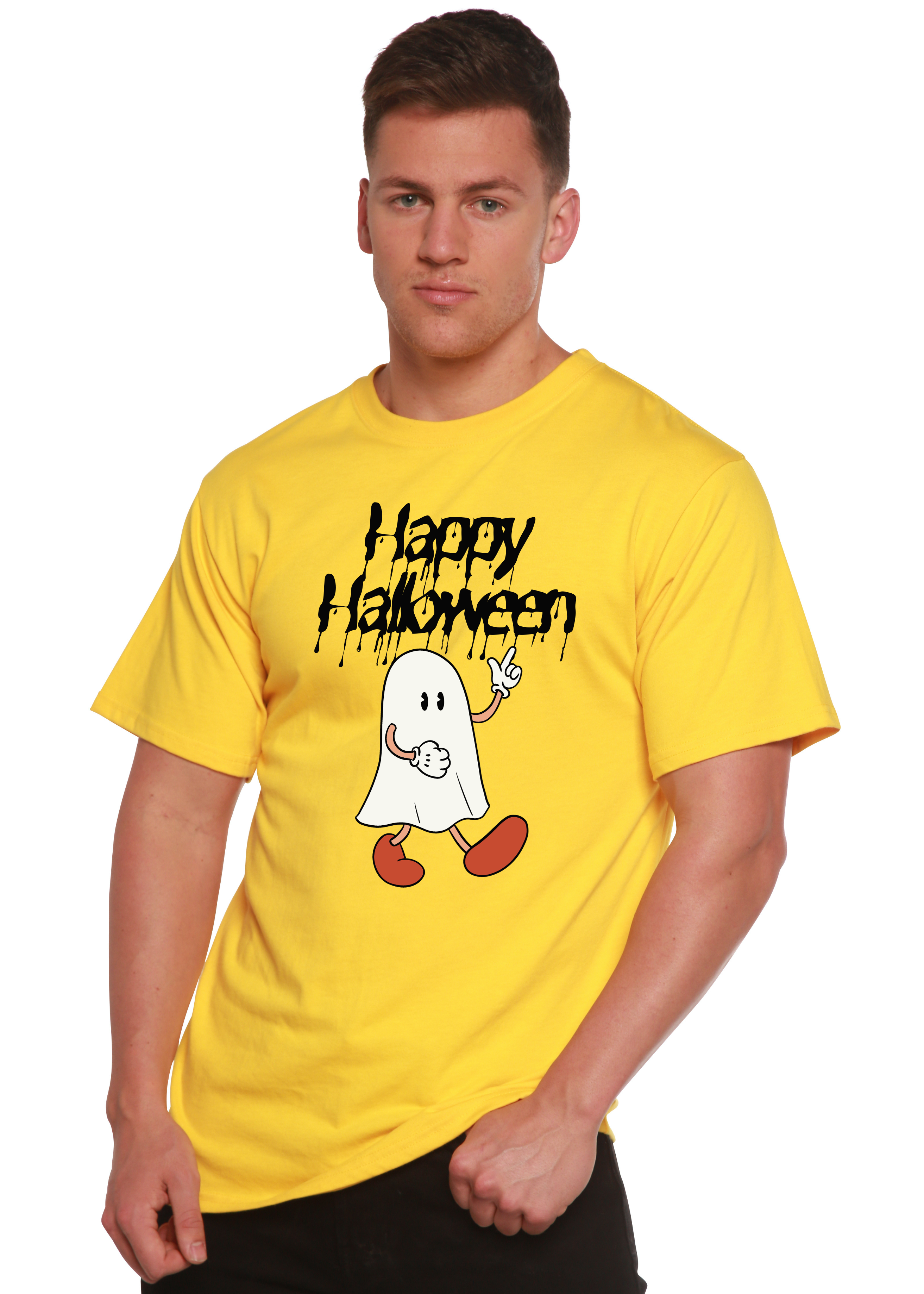 Camiseta gráfica de manga corta de viscosa de bambú/algodón orgánico para hombre - ¡Feliz Halloween!