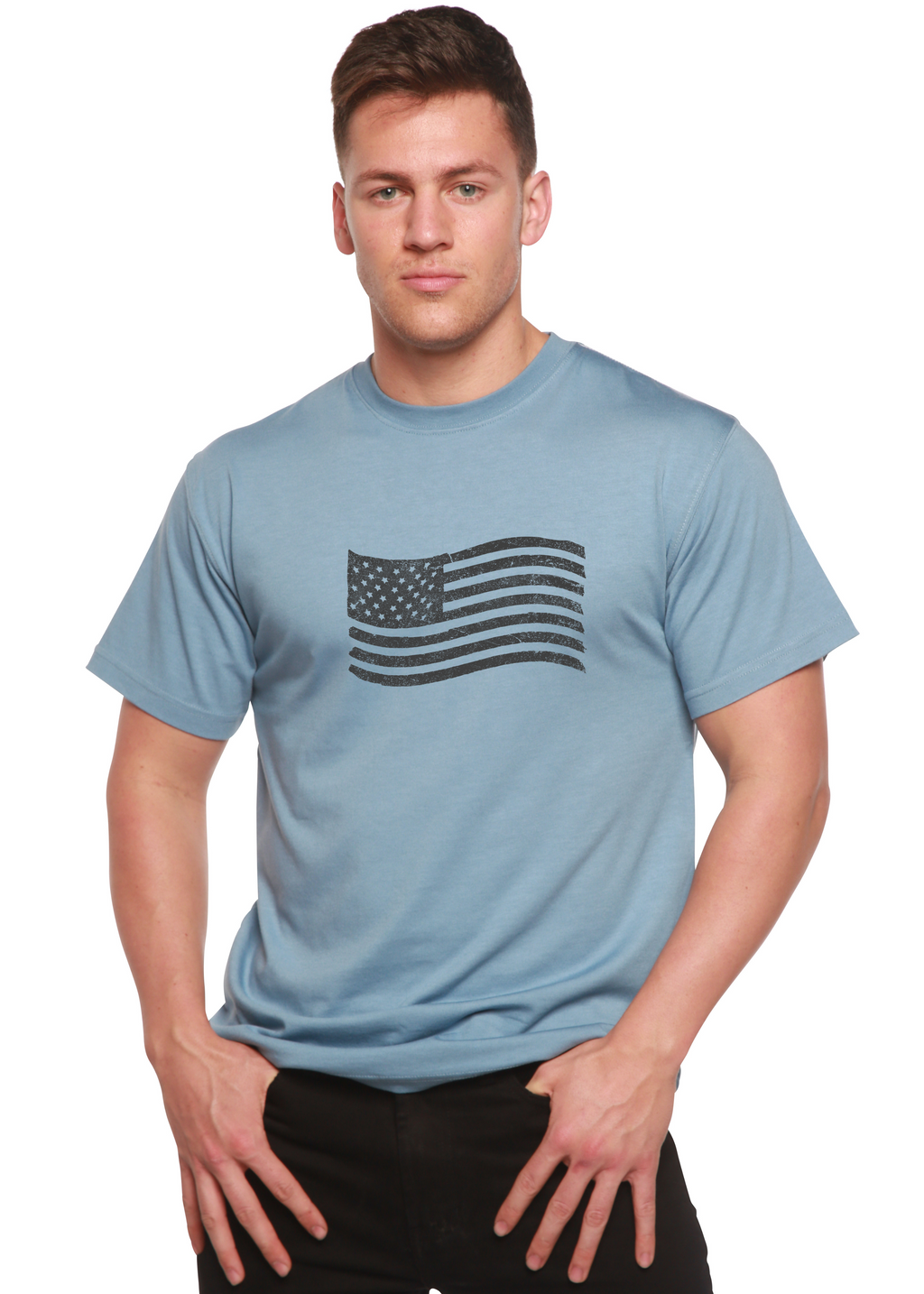 Camiseta gráfica de bambú de manga corta para hombre con la bandera de Estados Unidos