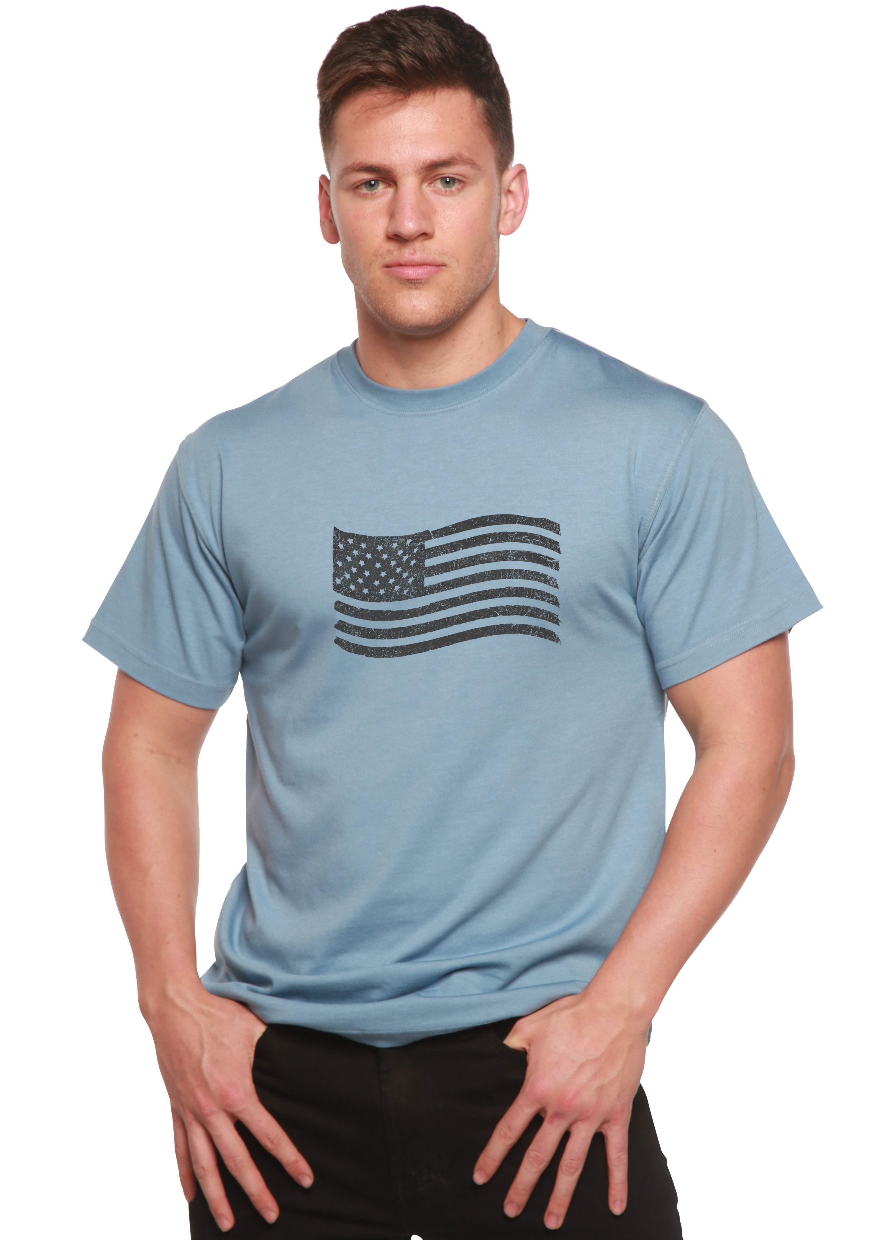 Camiseta gráfica de bambú de manga corta para hombre con la bandera de Estados Unidos