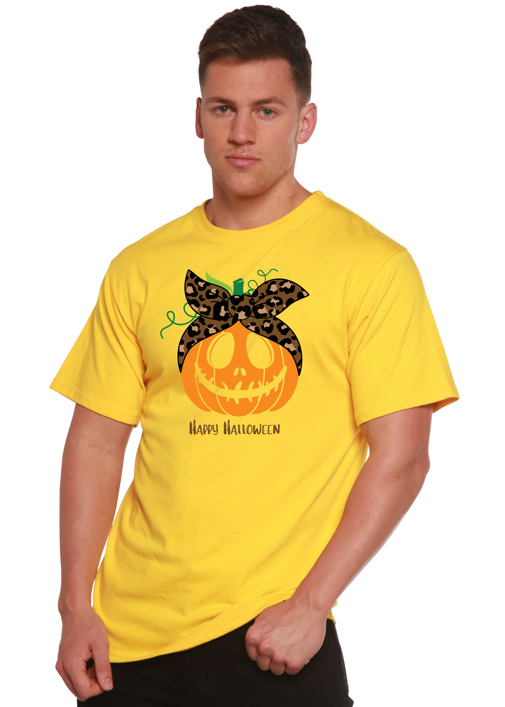 Camiseta gráfica de manga corta de viscosa de bambú/algodón orgánico para hombre - ¡Feliz Halloween!