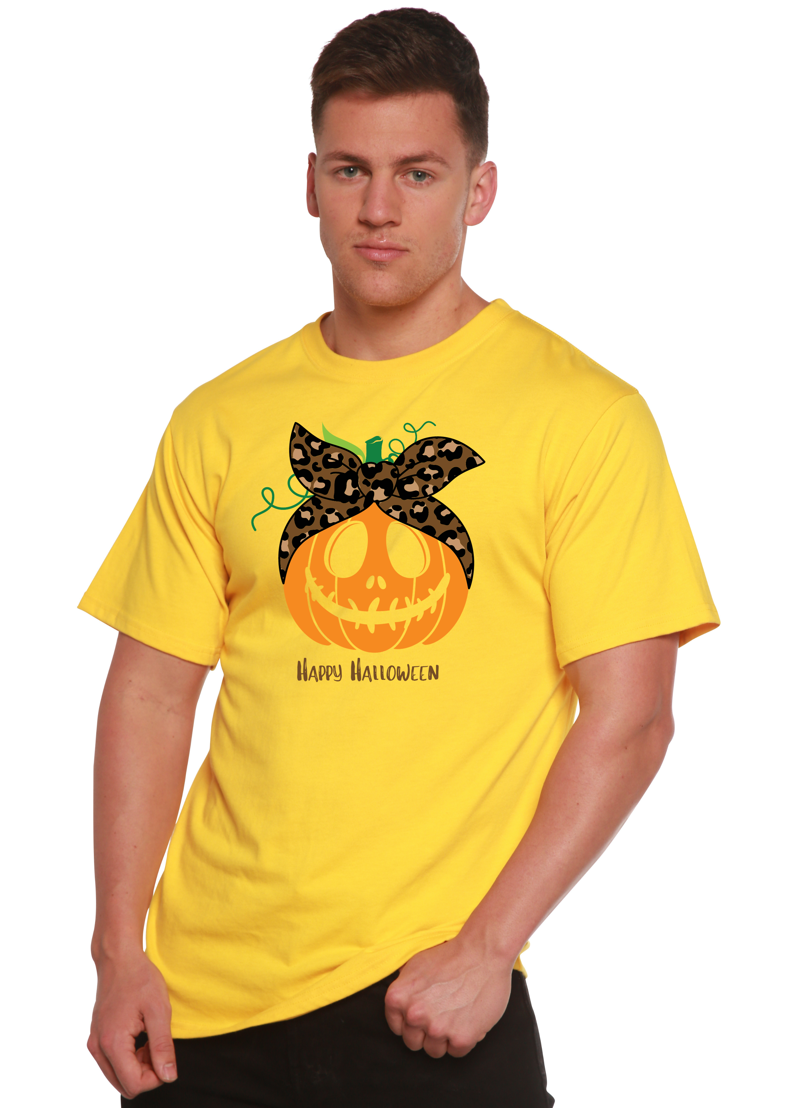 Camiseta gráfica de manga corta de viscosa de bambú/algodón orgánico para hombre - ¡Feliz Halloween!