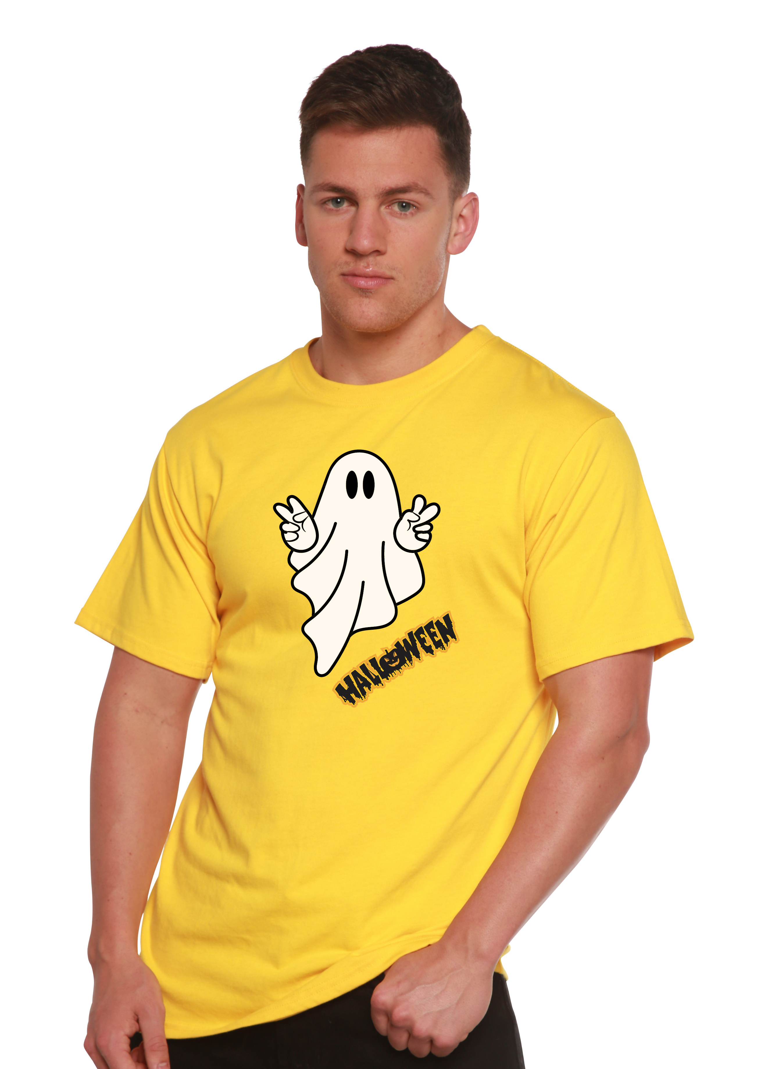 Camiseta gráfica de manga corta unisex Halloween Ghost de viscosa de bambú/algodón orgánico