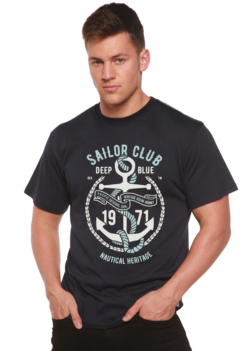 Camiseta Gráfica de Manga Corta de Bambú Viscosa/Algodón Orgánico Spun Bamboo® para Hombre de Sailor Club