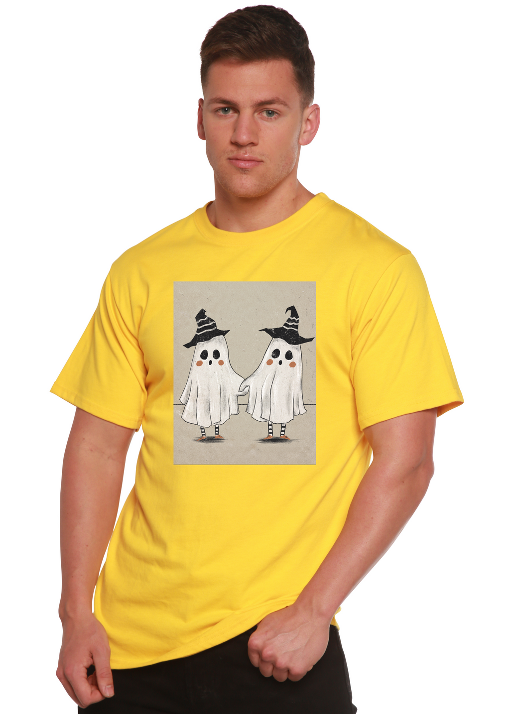 Camiseta gráfica de manga corta para hombre con diseño de fantasma de viscosa de bambú/algodón orgánico