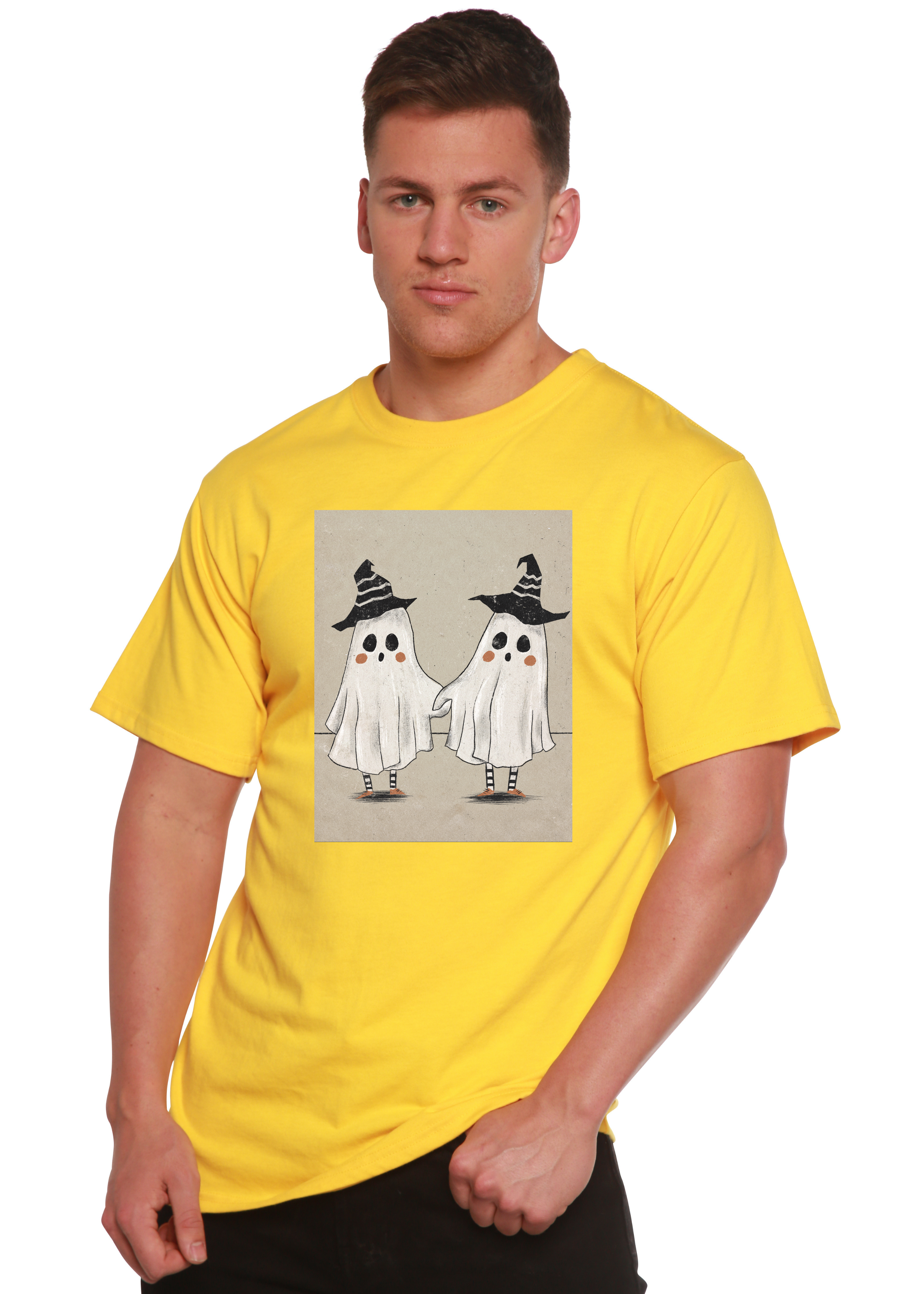 Camiseta gráfica de manga corta para hombre con diseño de fantasma de viscosa de bambú/algodón orgánico