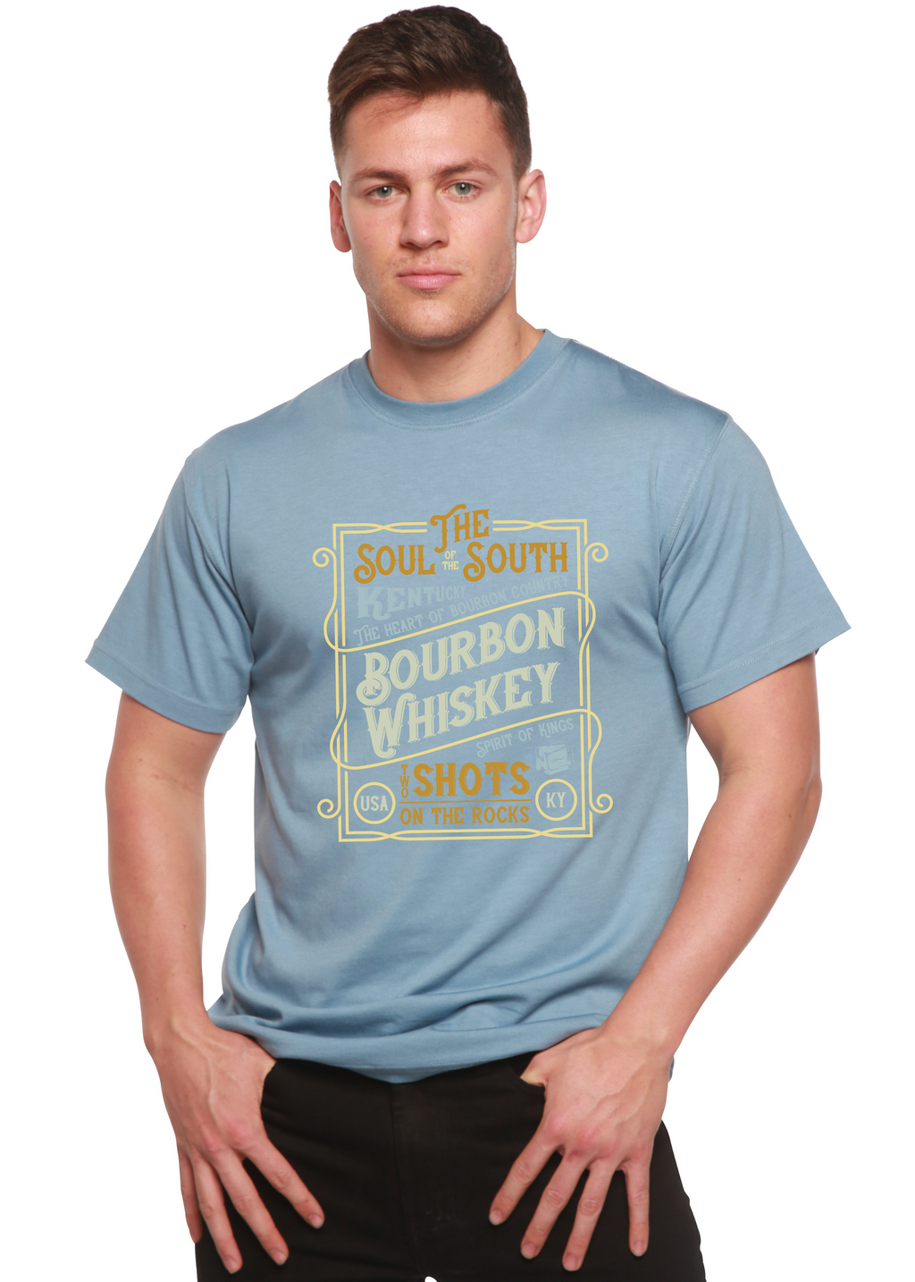 Camiseta gráfica de manga corta de bambú/algodón orgánico para hombre, diseño "Bourbon Whiskey"