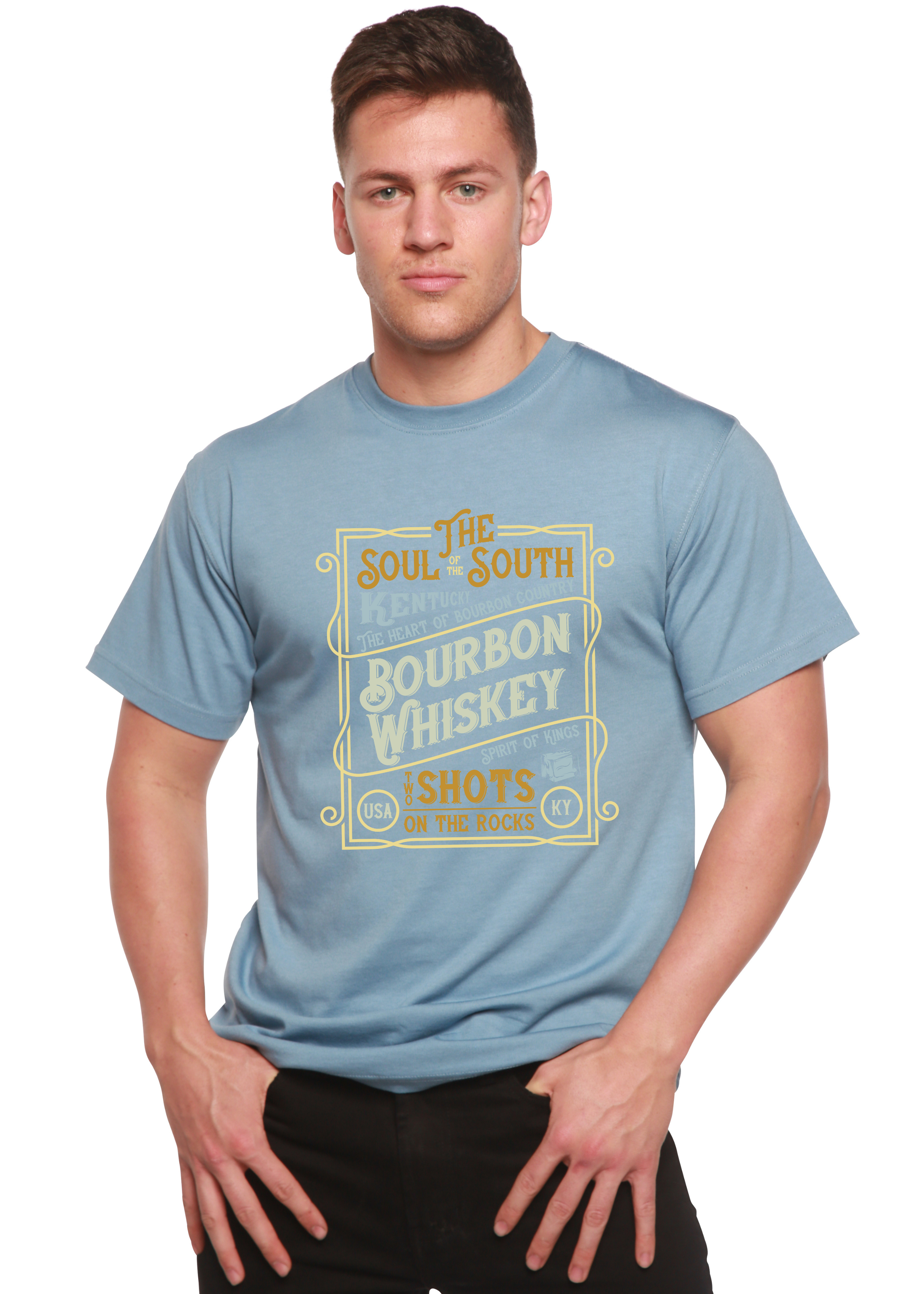 Camiseta gráfica de manga corta de bambú/algodón orgánico para hombre, diseño "Bourbon Whiskey"