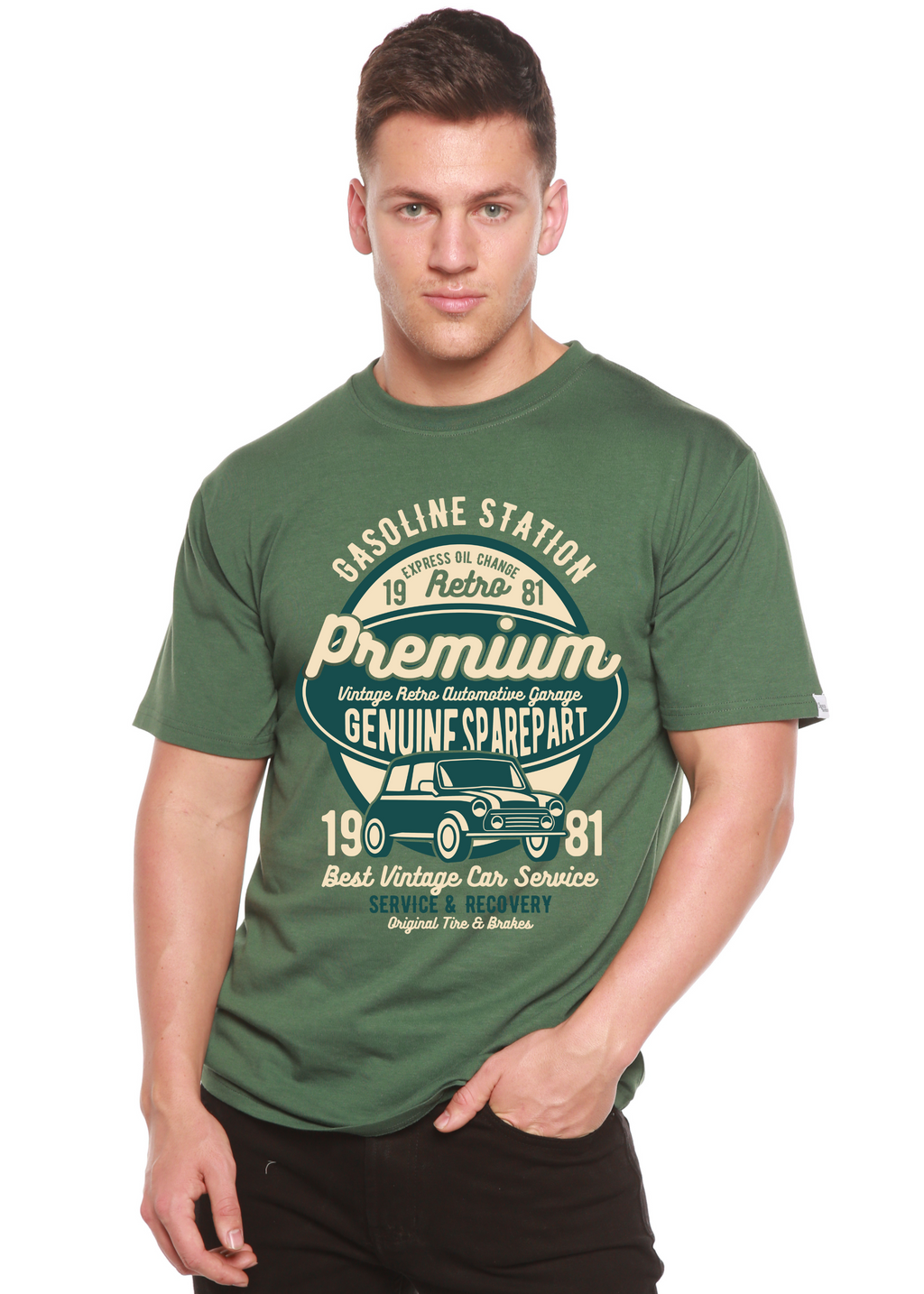 Camiseta gráfica de manga corta de viscosa de bambú/algodón orgánico para hombre Premium Garage Spun Bamboo®