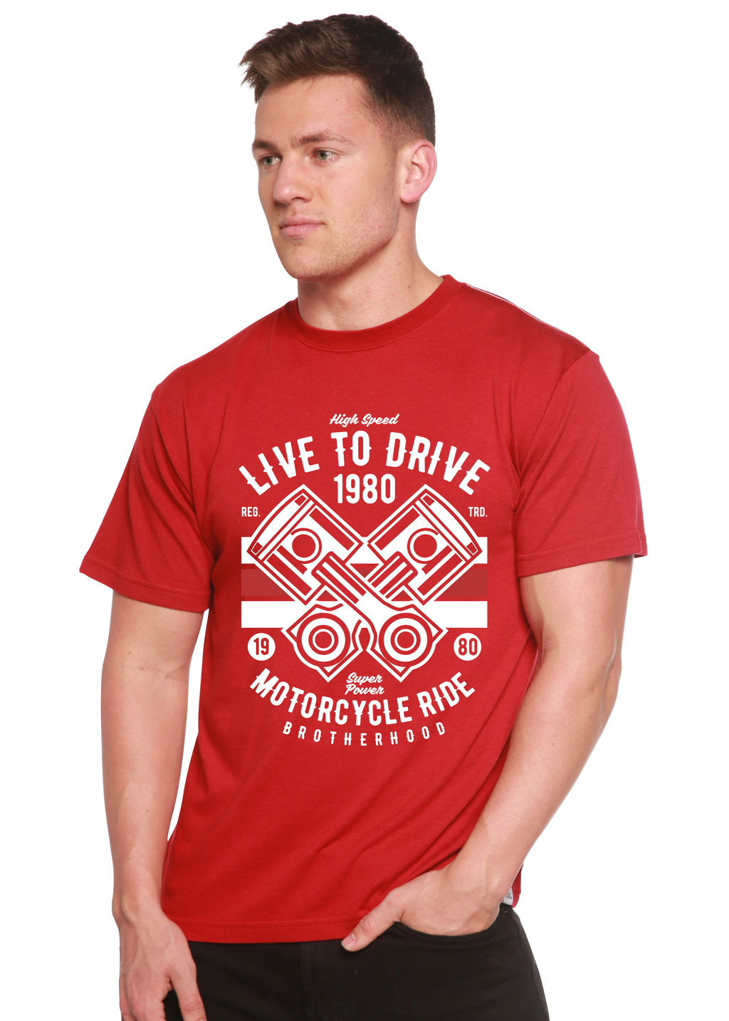 Camiseta Gráfica de Manga Corta de Bambú Viscosa/Algodón Orgánico para Hombre "Live To Ride 1980"
